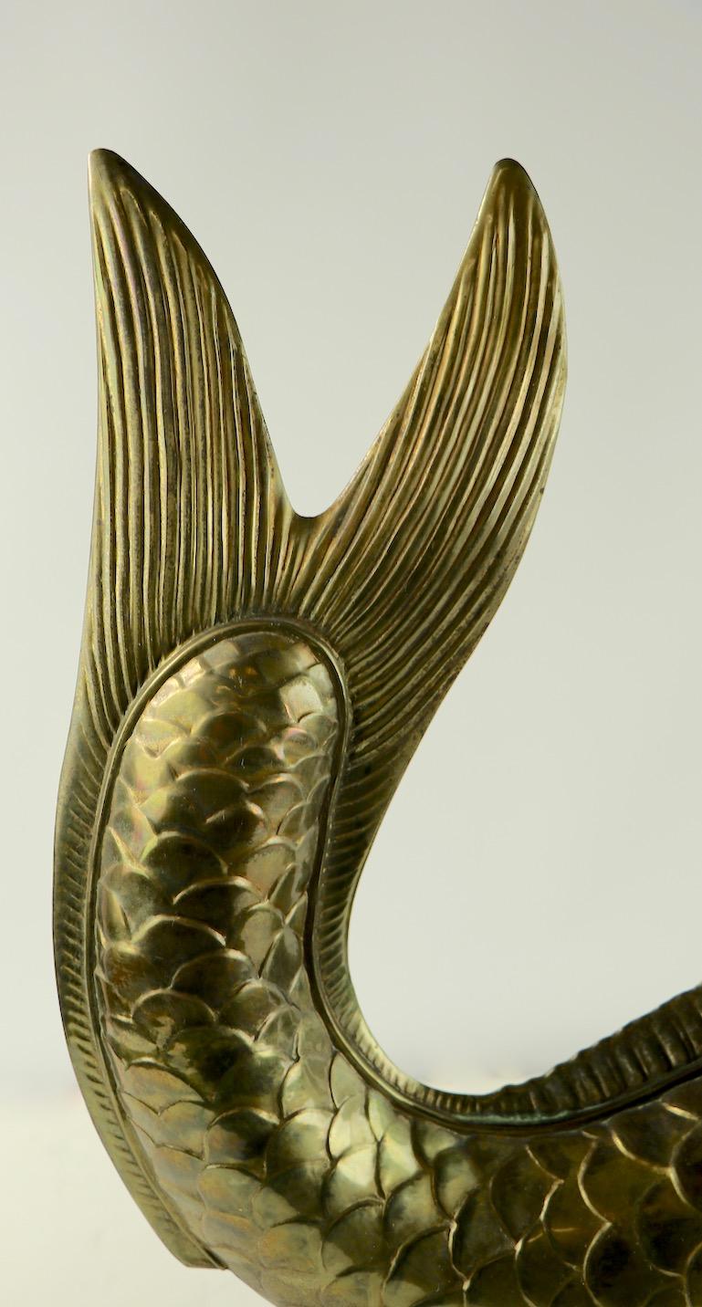 Mid-Century Modern Large Brass Koi Fish Sculpture