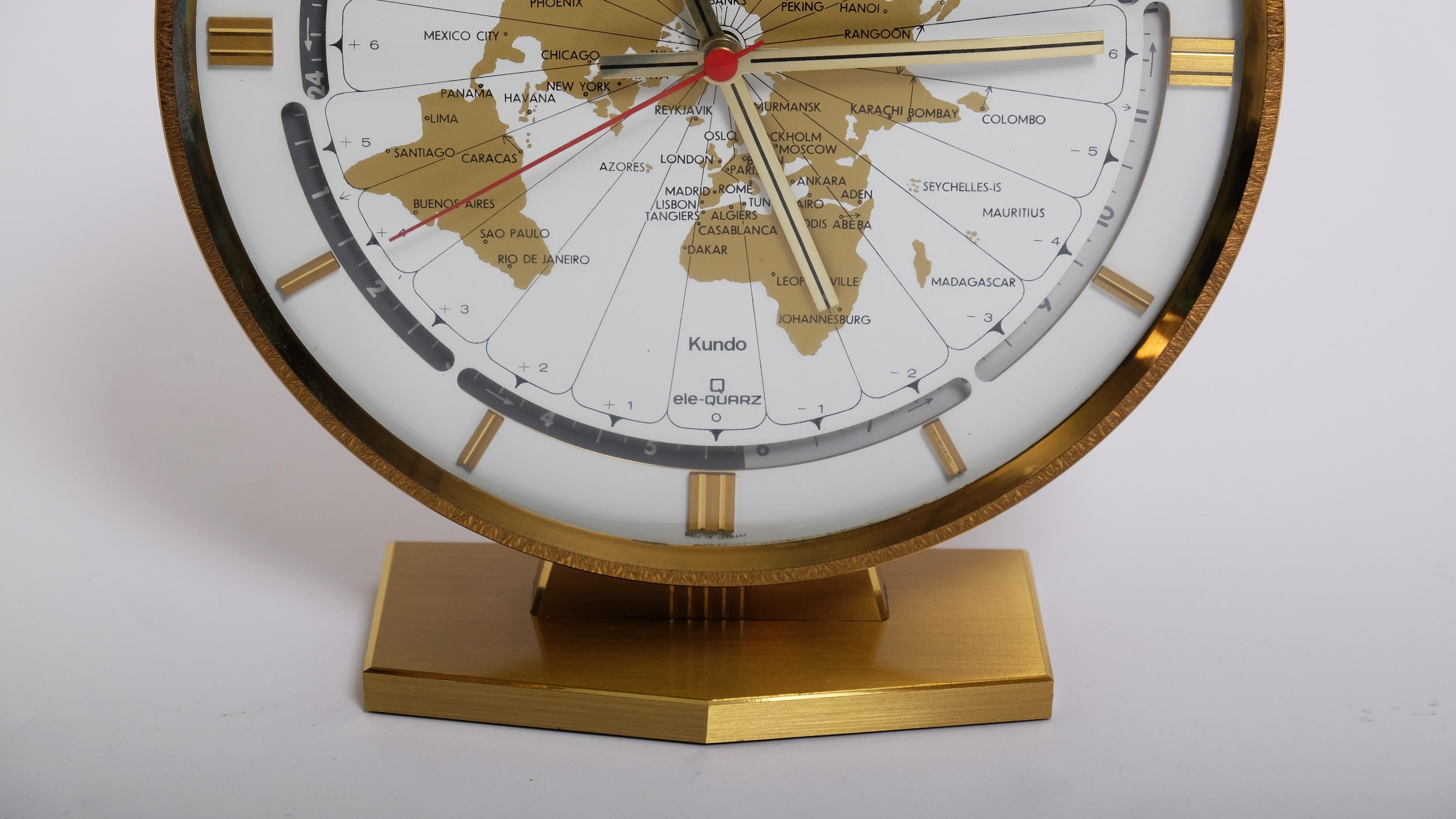 Large Brass Table World Time Zone Clock by Kundo / Kieninger & Obergfell, 1970s For Sale 7