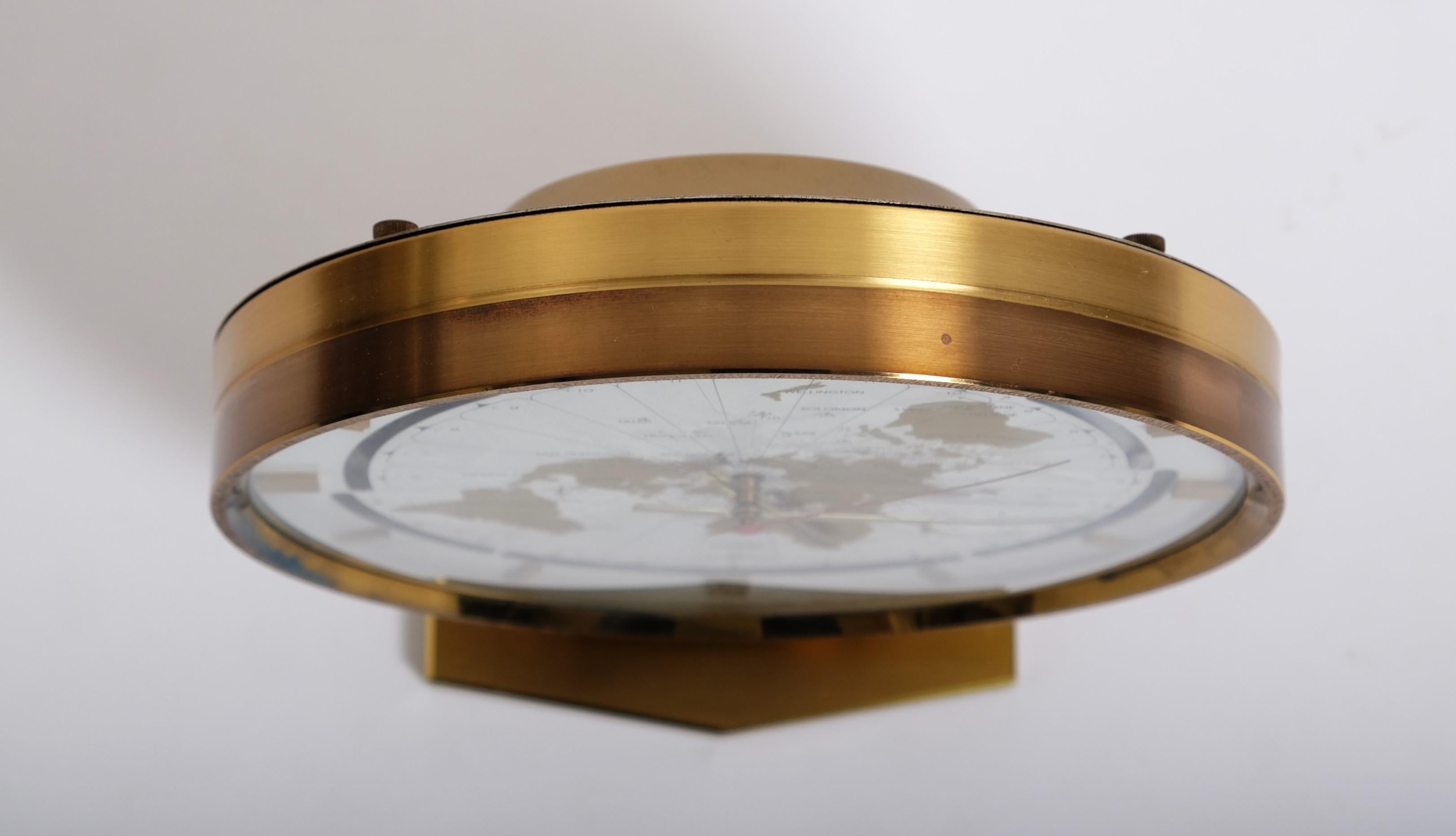 Large Brass Table World Time Zone Clock by Kundo / Kieninger & Obergfell, 1970s For Sale 8