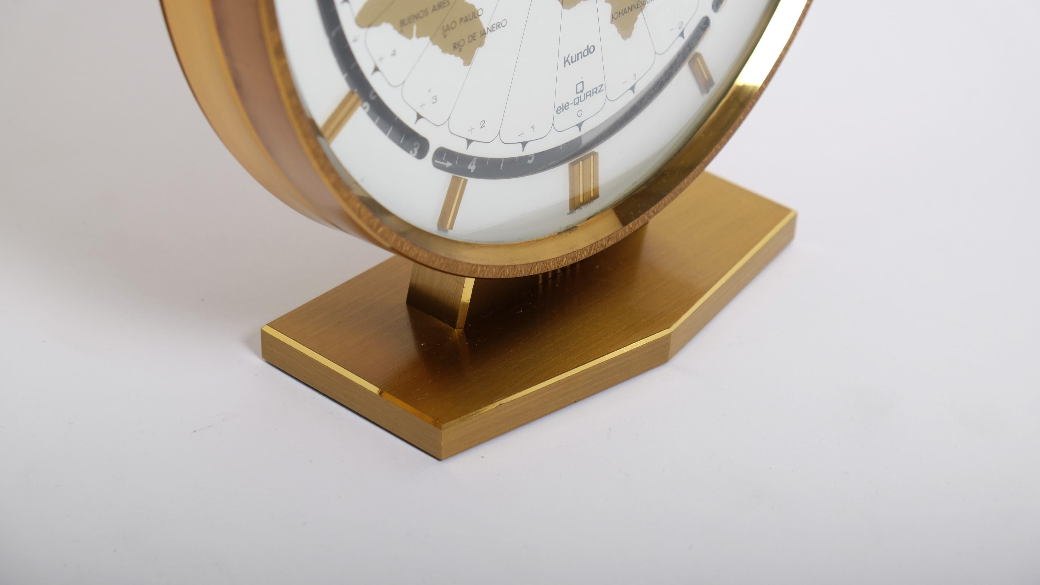 Large Brass Table World Time Zone Clock by Kundo / Kieninger & Obergfell, 1970s For Sale 9