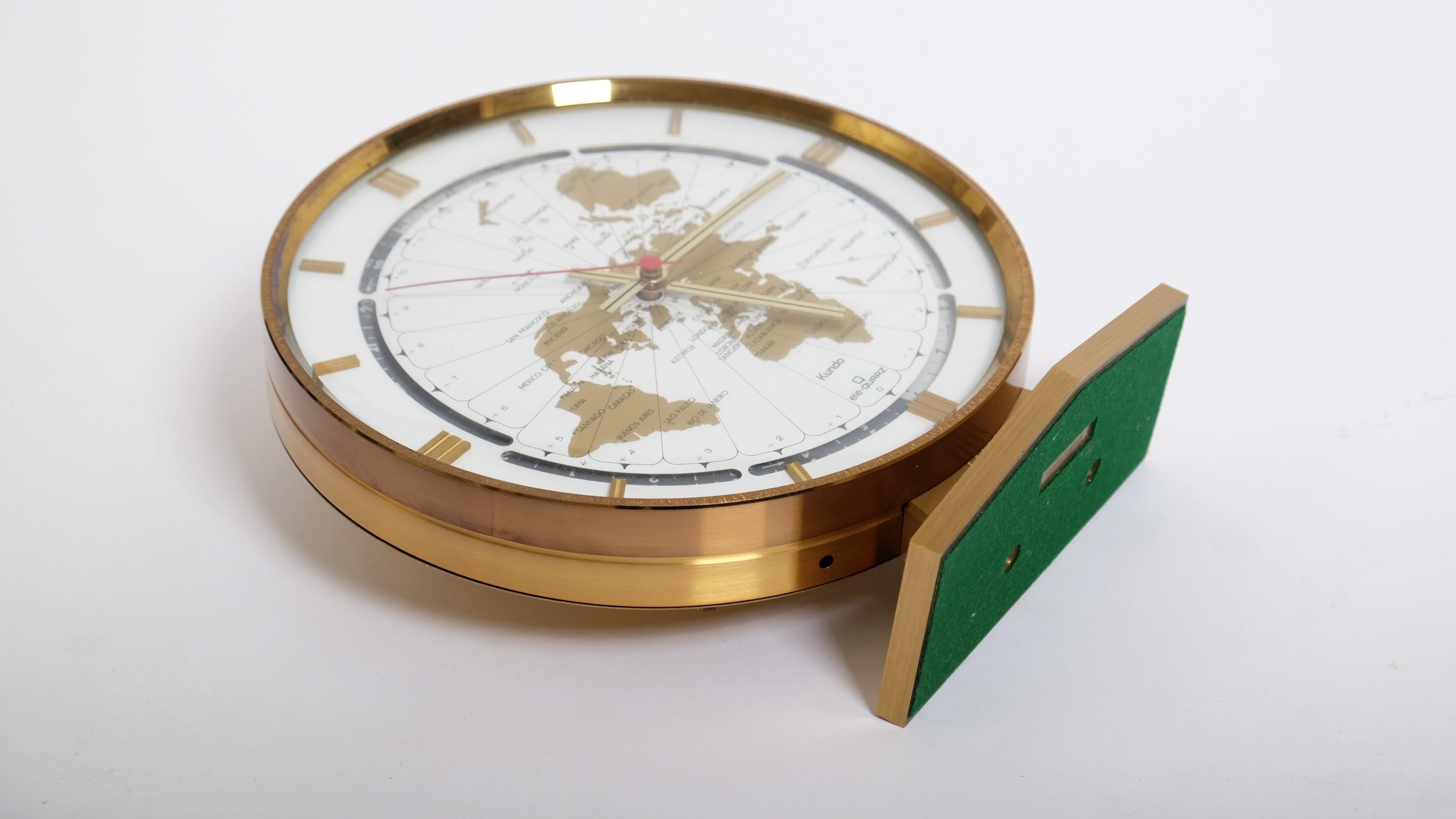 Large Brass Table World Time Zone Clock by Kundo / Kieninger & Obergfell, 1970s For Sale 10