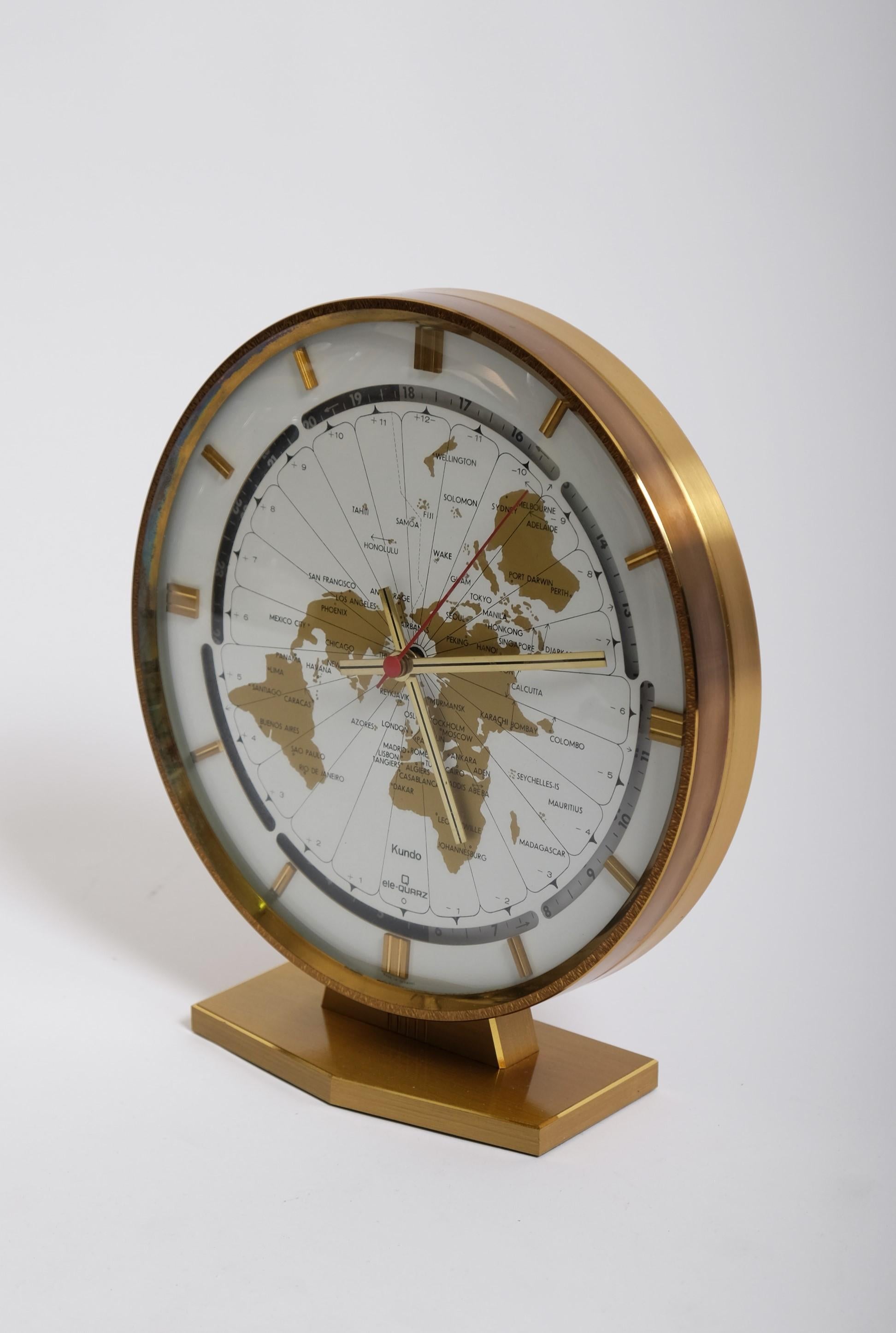 Late 20th Century Large Brass Table World Time Zone Clock by Kundo / Kieninger & Obergfell, 1970s For Sale