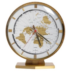 Large Brass Kundo Table World Time Zone Clock, Kieninger & Obergfell, 1970s
