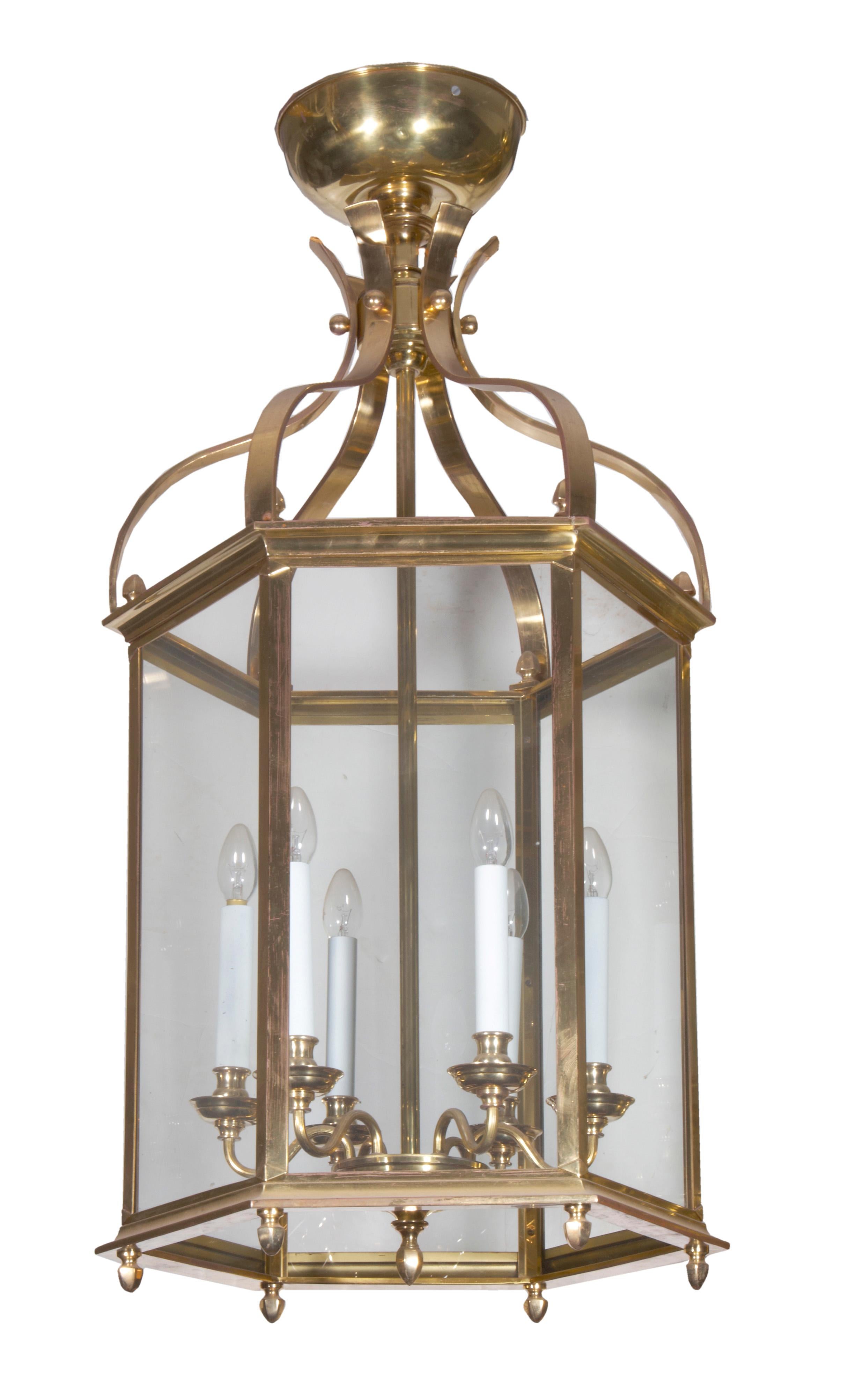 Grande lanterne hexagonale en laiton de la fin du XIXe siècle Excellent état - En vente à Dublin 8, IE