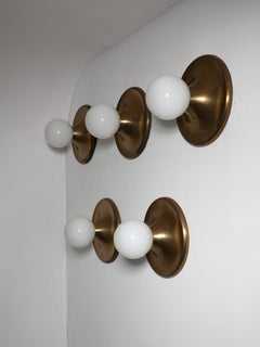 Large Brass "Light Ball" Wall / Ceiling Lamps by Castiglioni for Flos, Italy
