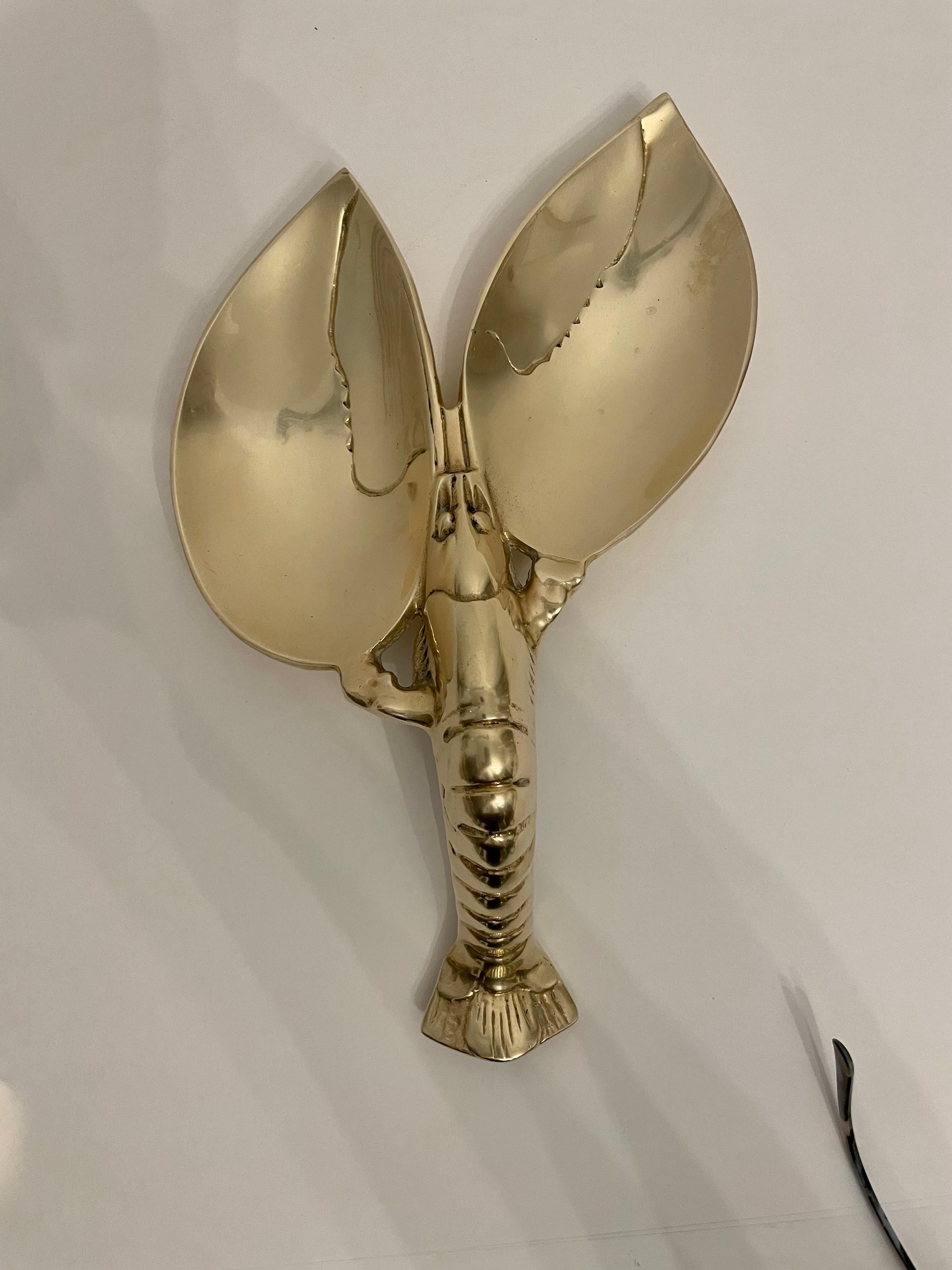 Hollywood Regency Large Brass Lobster Dish or Spoon Rest Sculpture For Sale