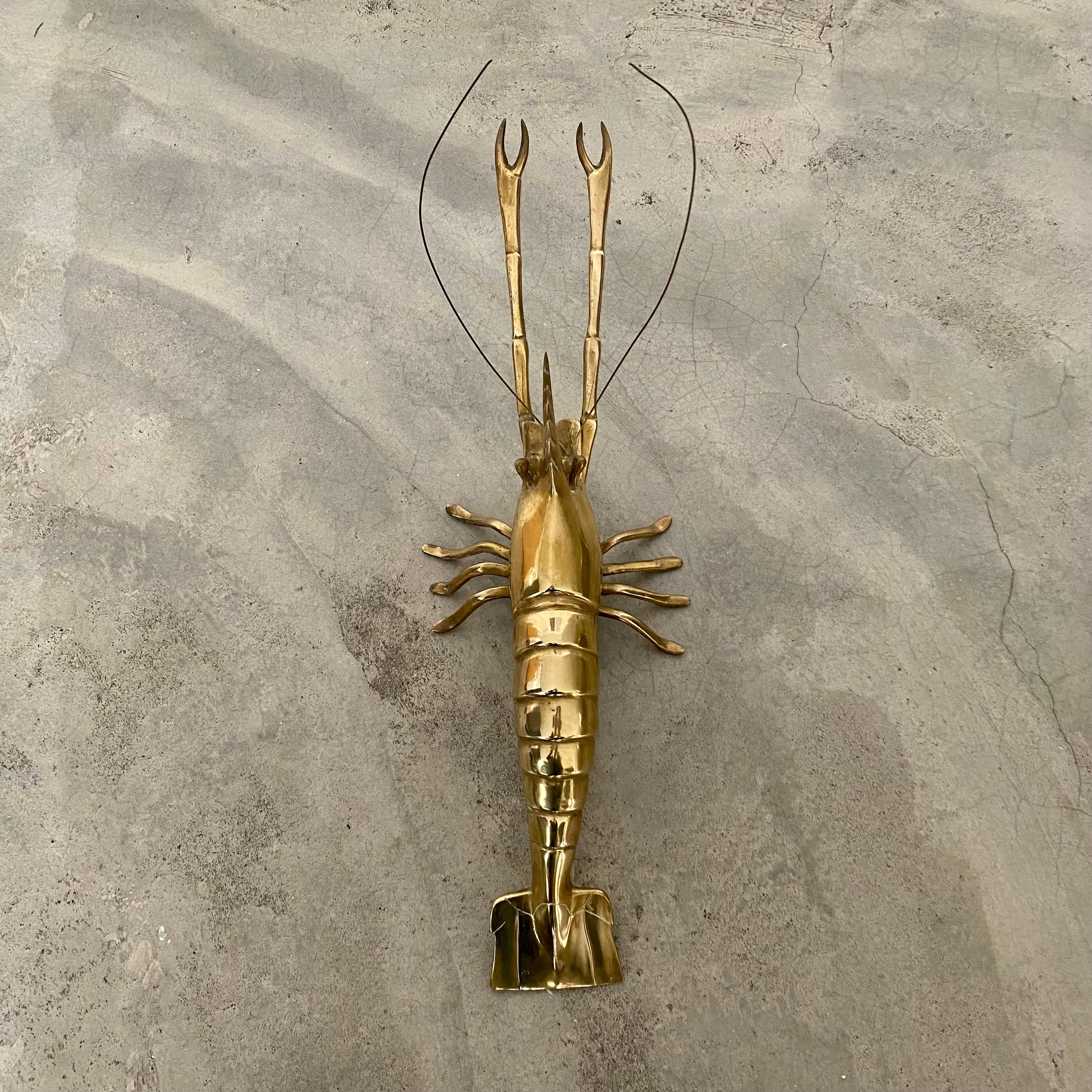 Large Brass Lobster Sculpture Hollywood Regency, Italy, 1960 In Good Condition For Sale In DE MEERN, NL