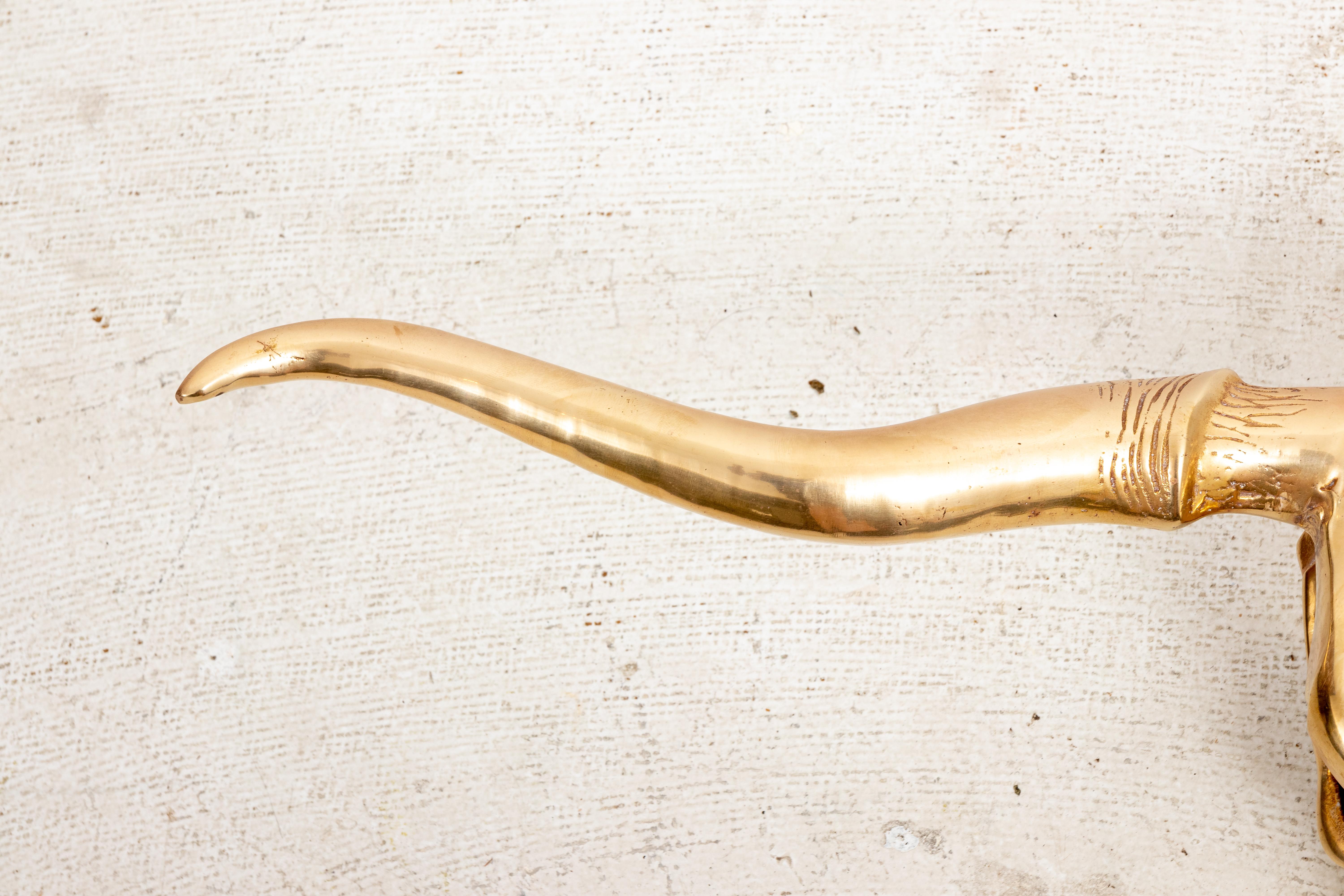 Hollywood Regency Large Brass Long Horn Steer Sculpture