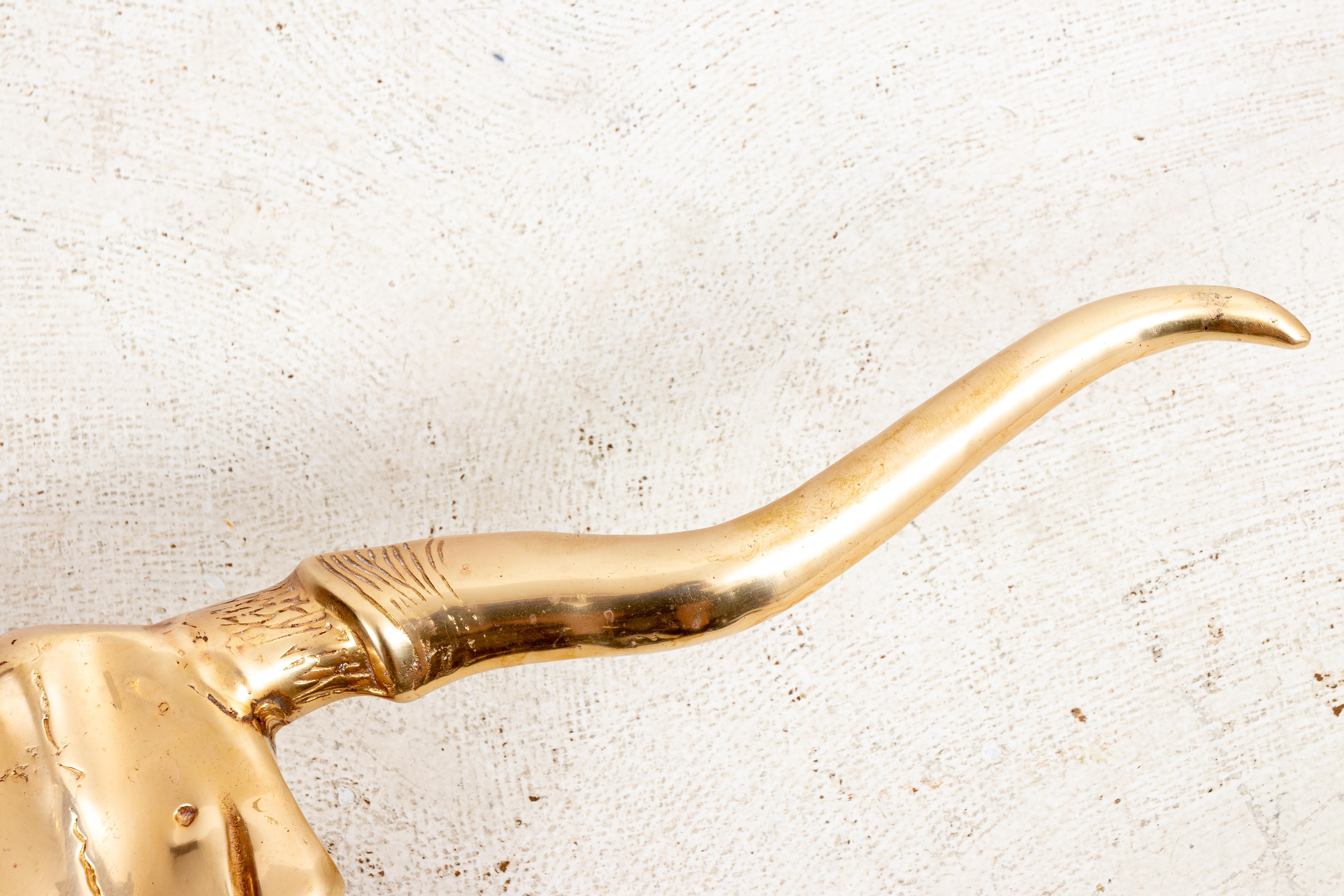 Cast Large Brass Long Horn Steer Sculpture