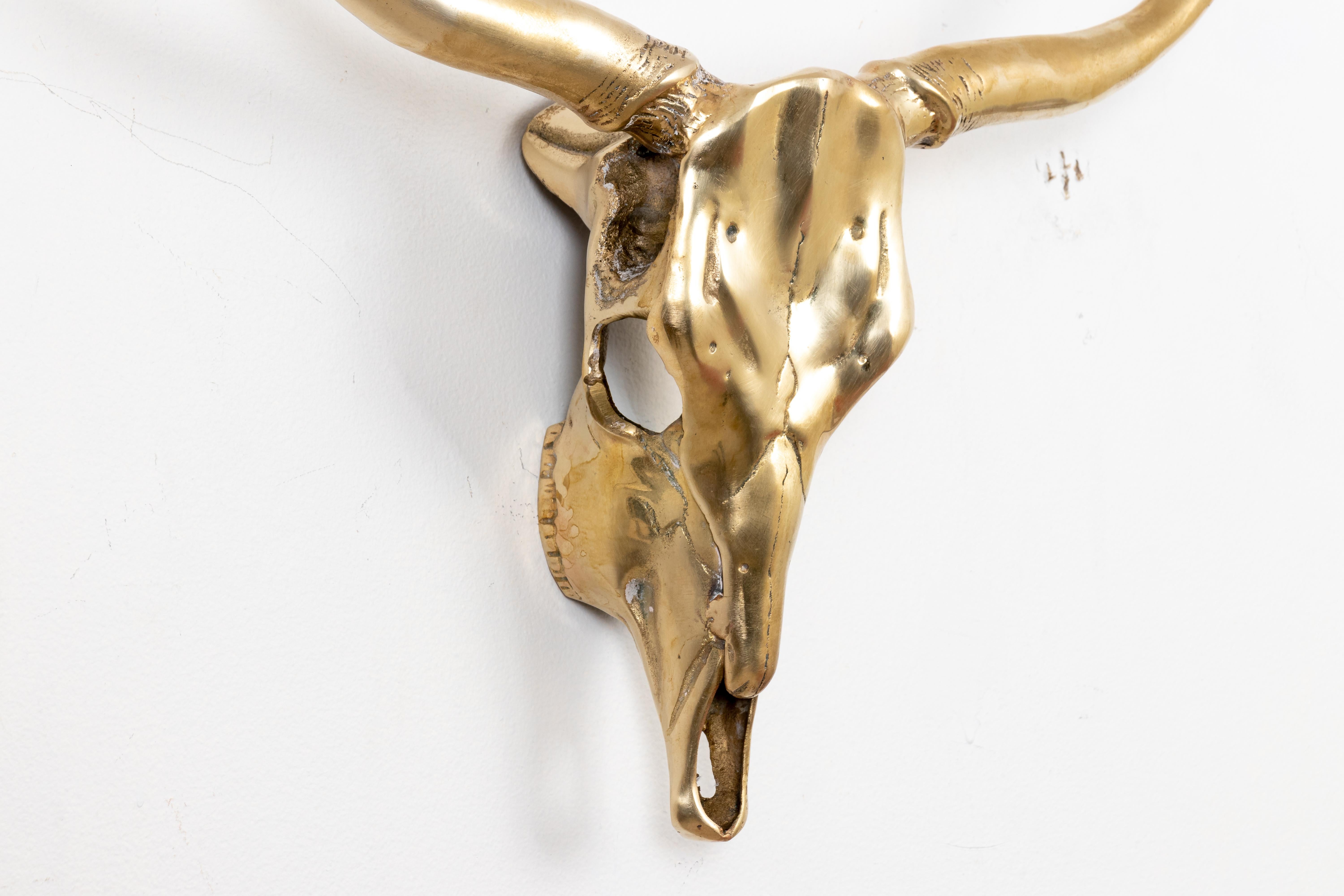 Hollywood Regency style brass longhorn wall sculpture. Hand polished.