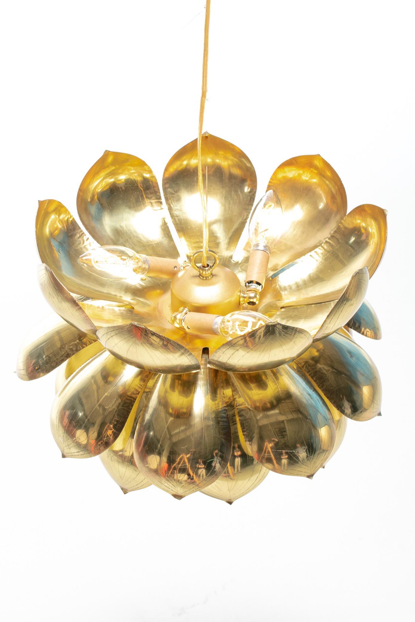 Large Brass Lotus Fixture by Feldman Lighting Company in the Style of Parzinger For Sale 1