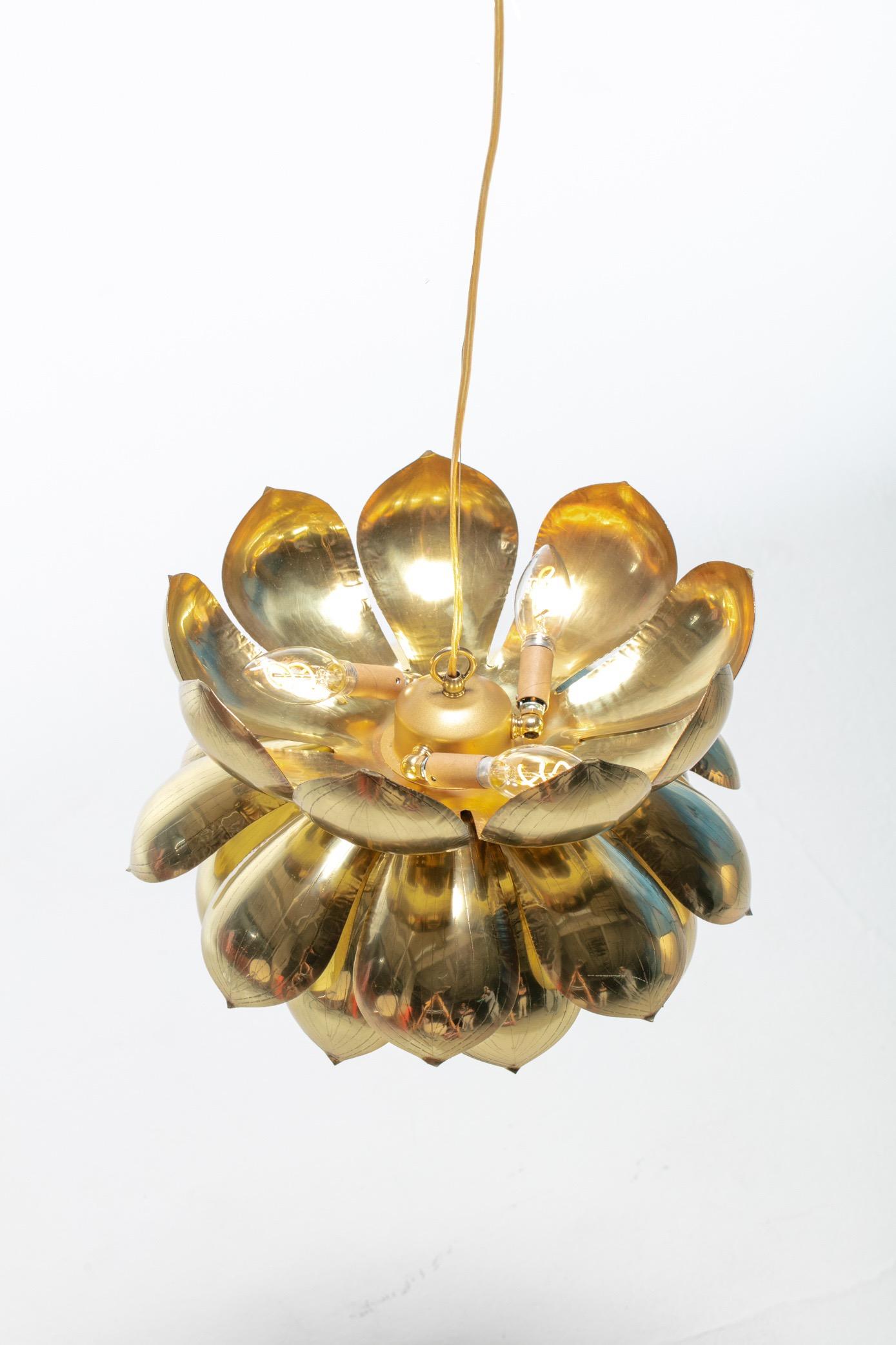 Mid-20th Century Large Brass Lotus Fixture by Feldman Lighting Company in the Style of Parzinger For Sale
