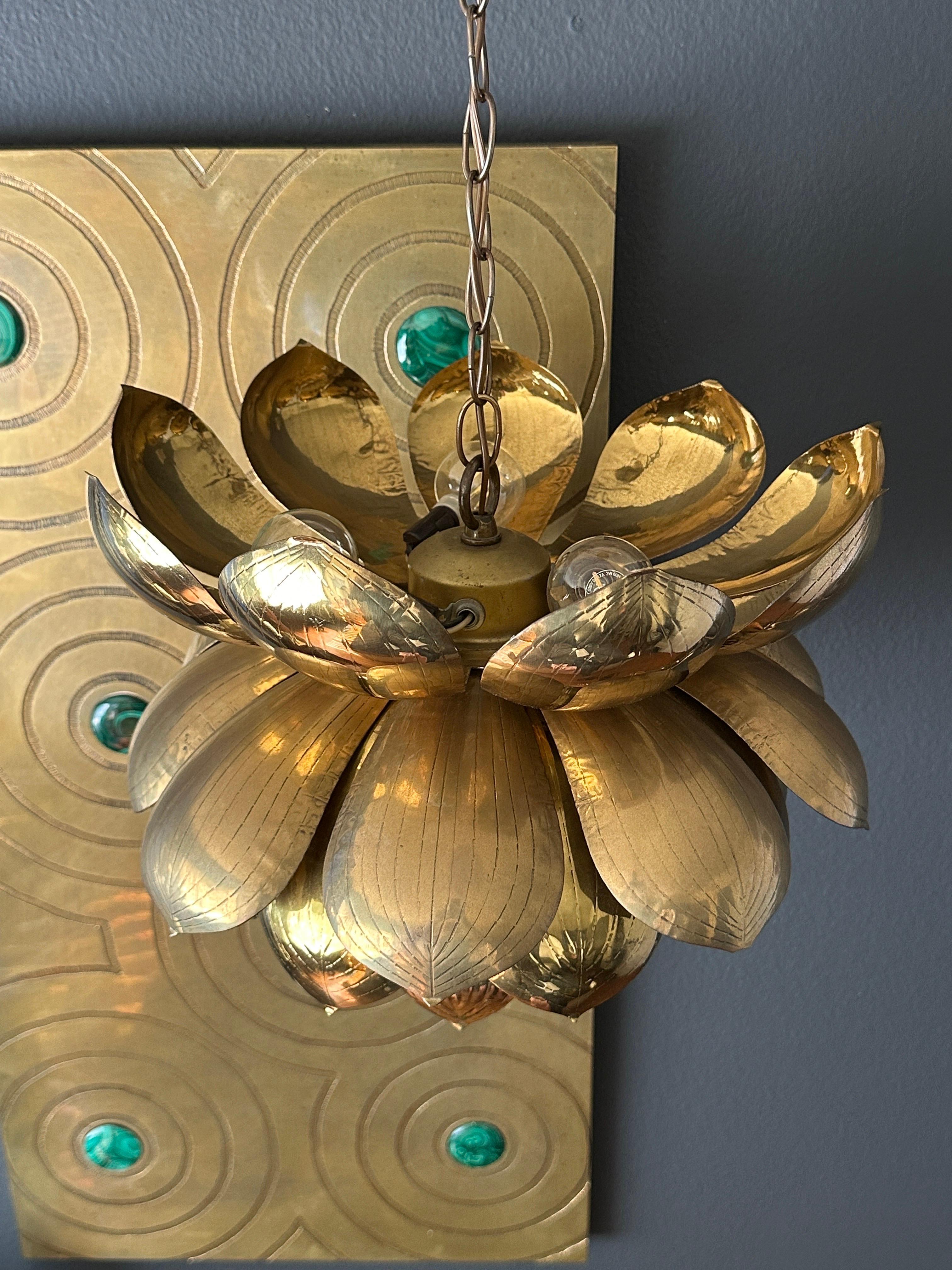 Large Brass Lotus Light Fixture 6