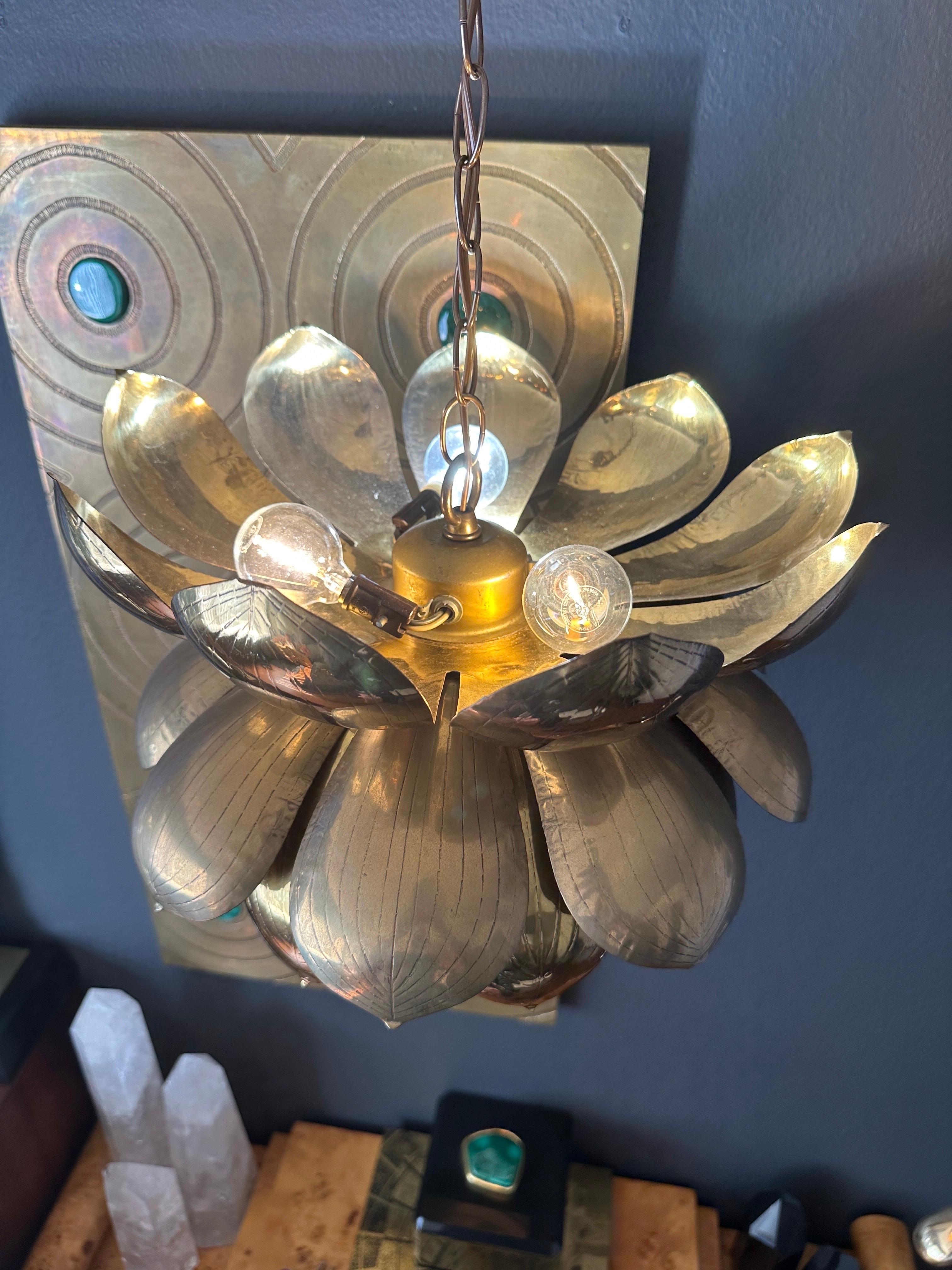 Large Brass Lotus Light Fixture 9