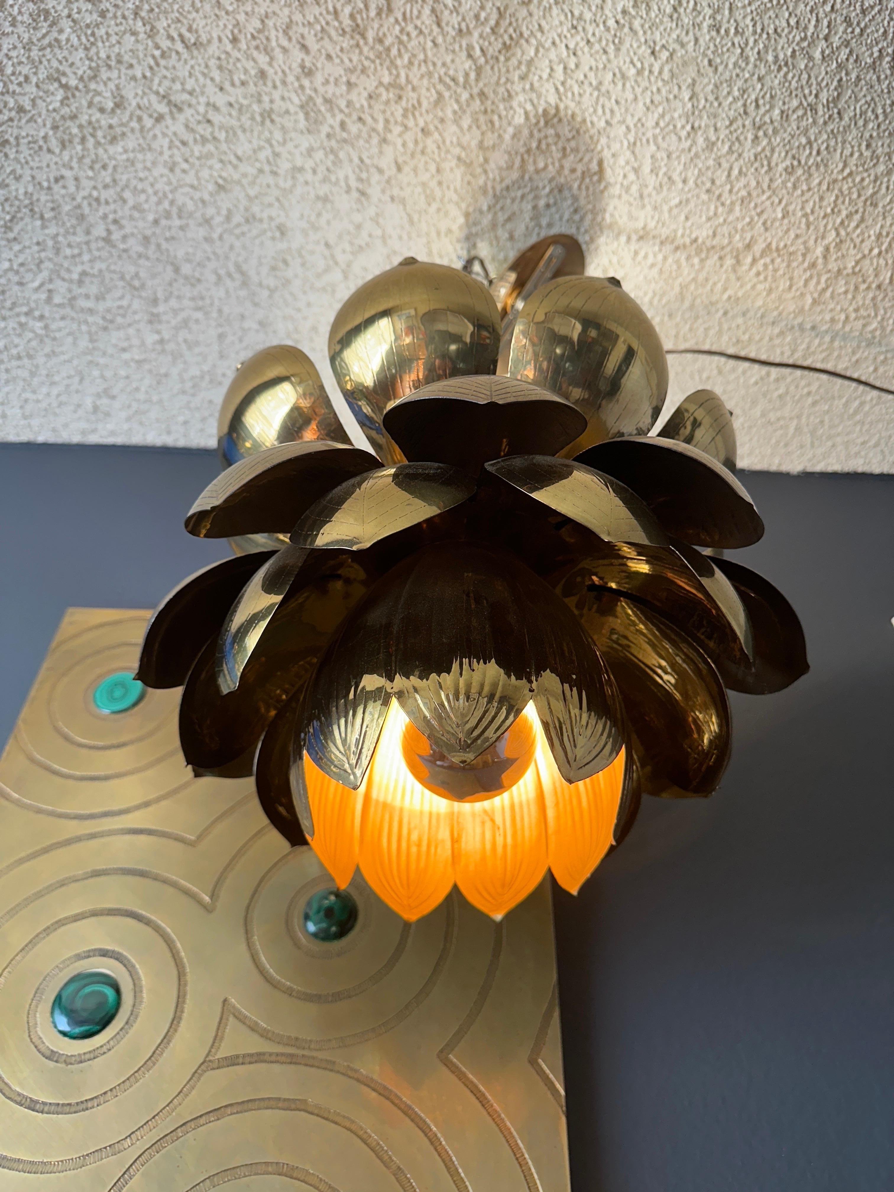 Large Brass Lotus Light Fixture 10