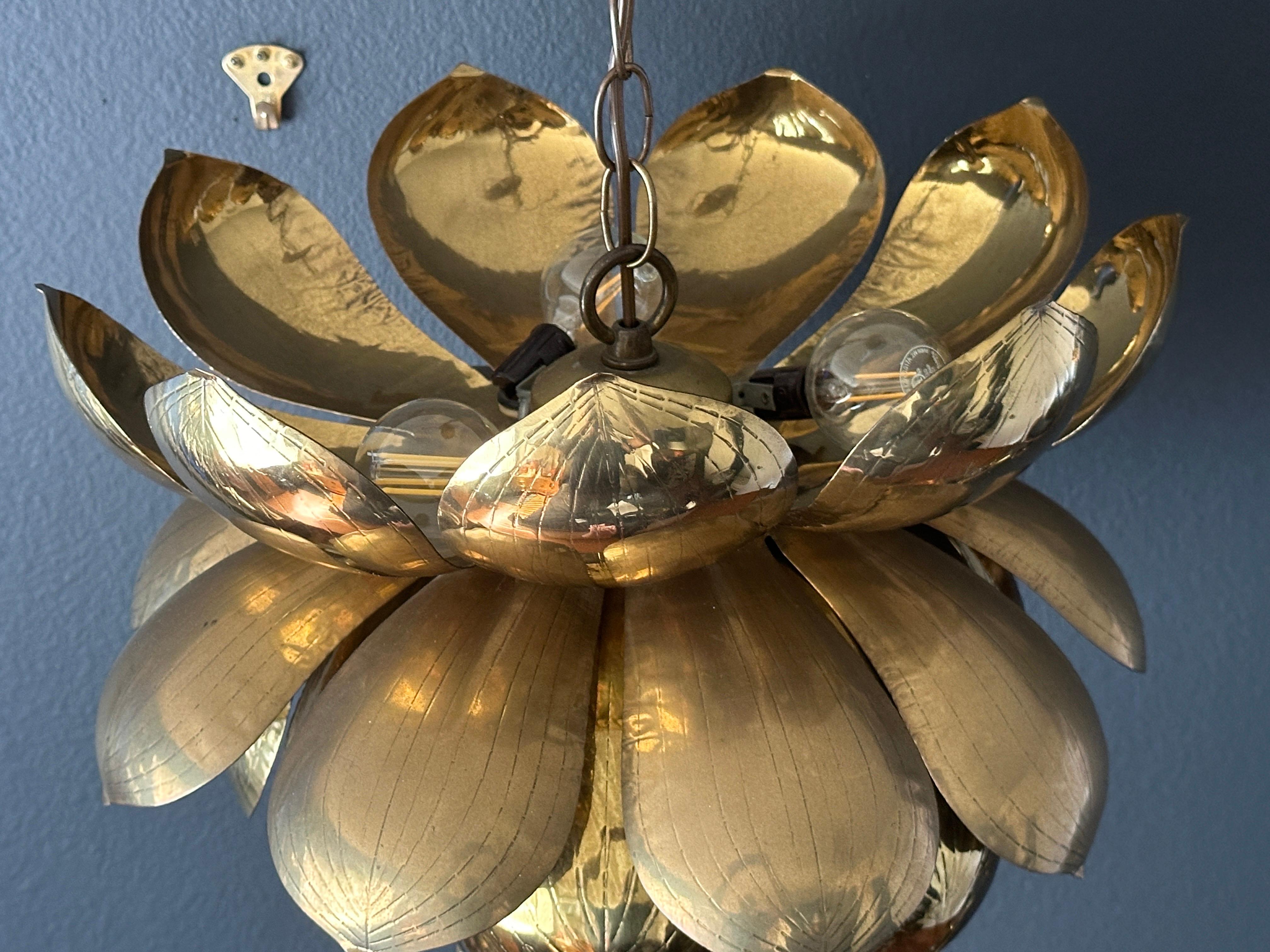 Hollywood Regency Large Brass Lotus Light Fixture
