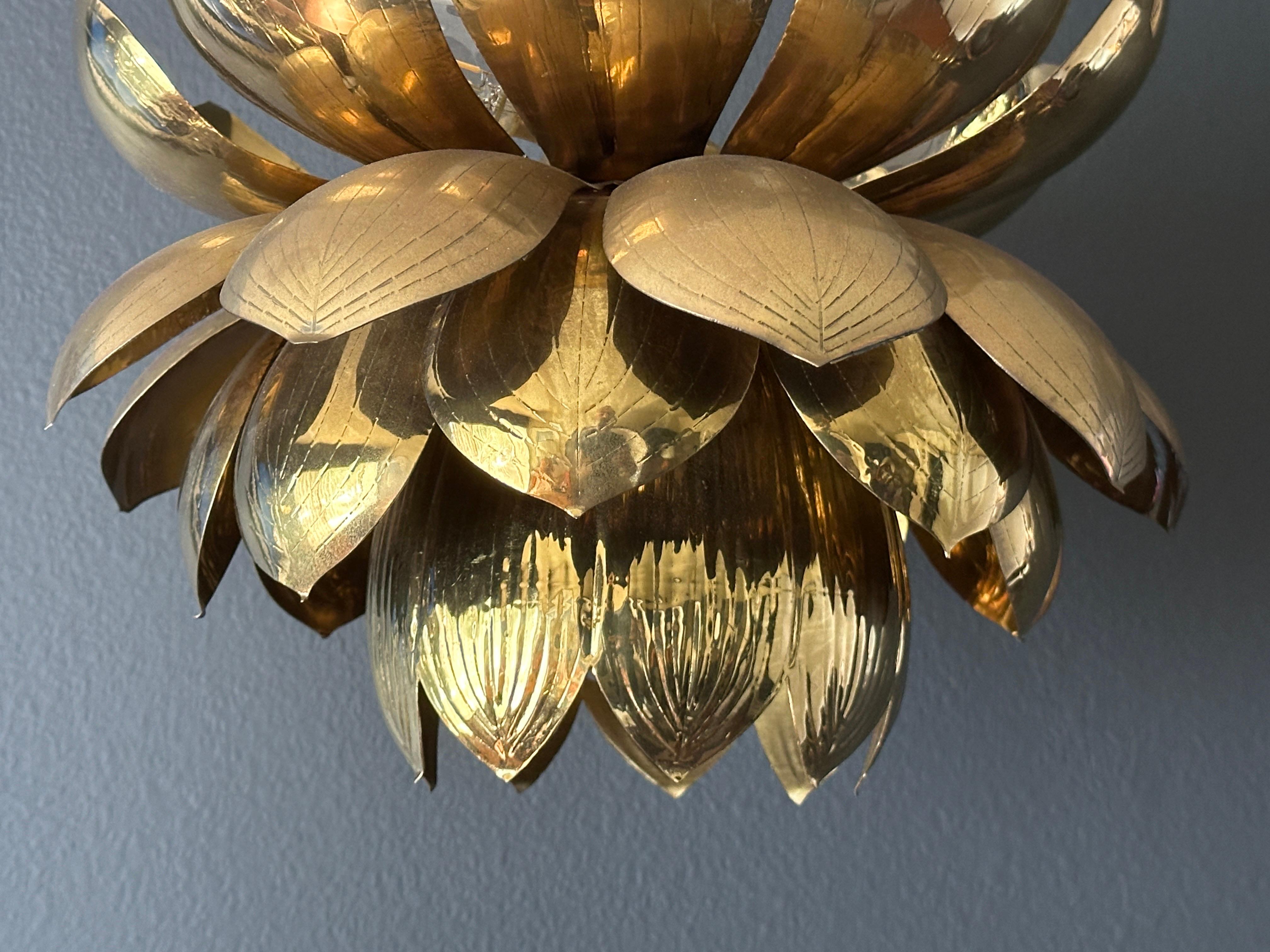 Patinated Large Brass Lotus Light Fixture