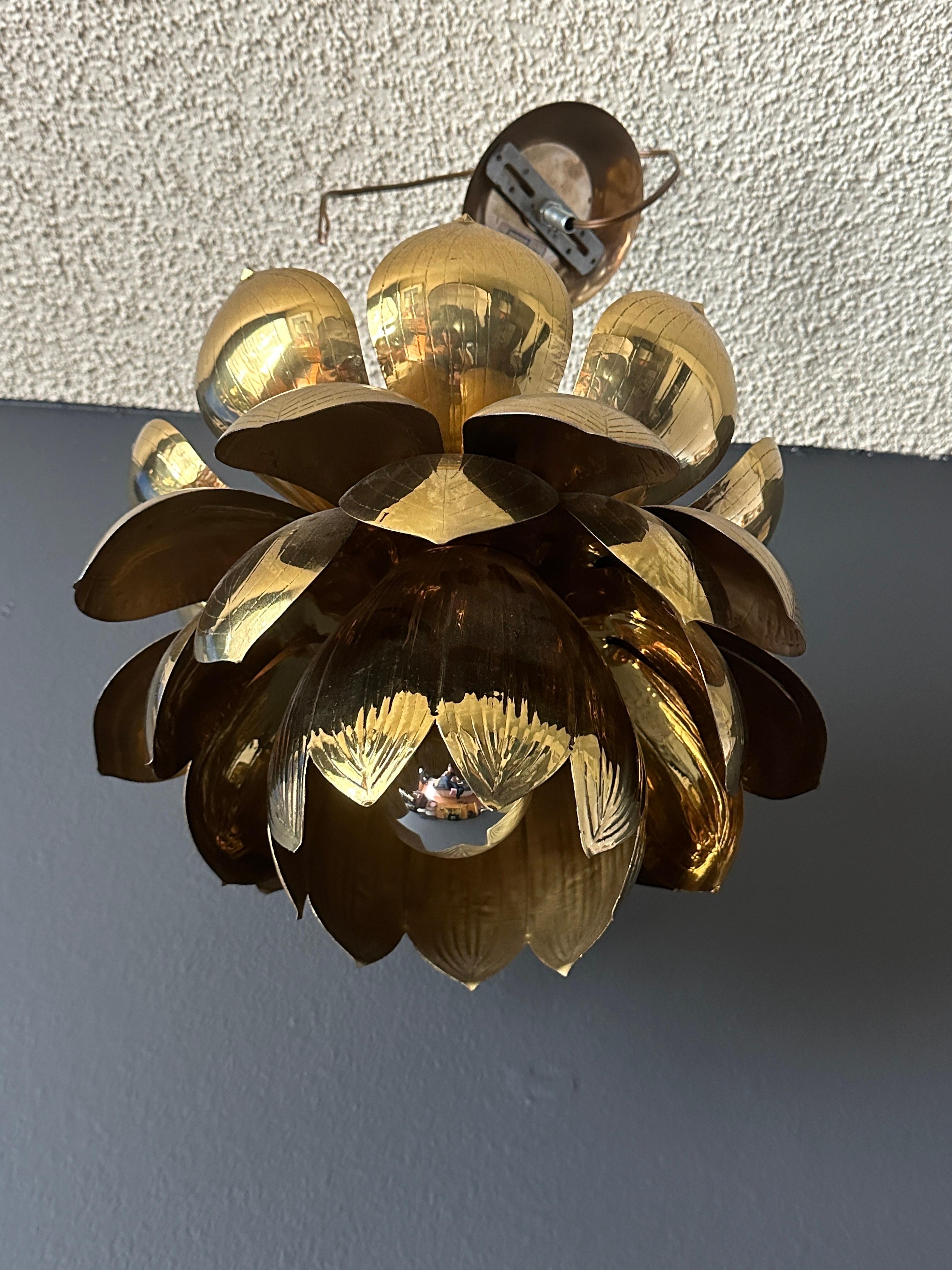 Late 20th Century Large Brass Lotus Light Fixture