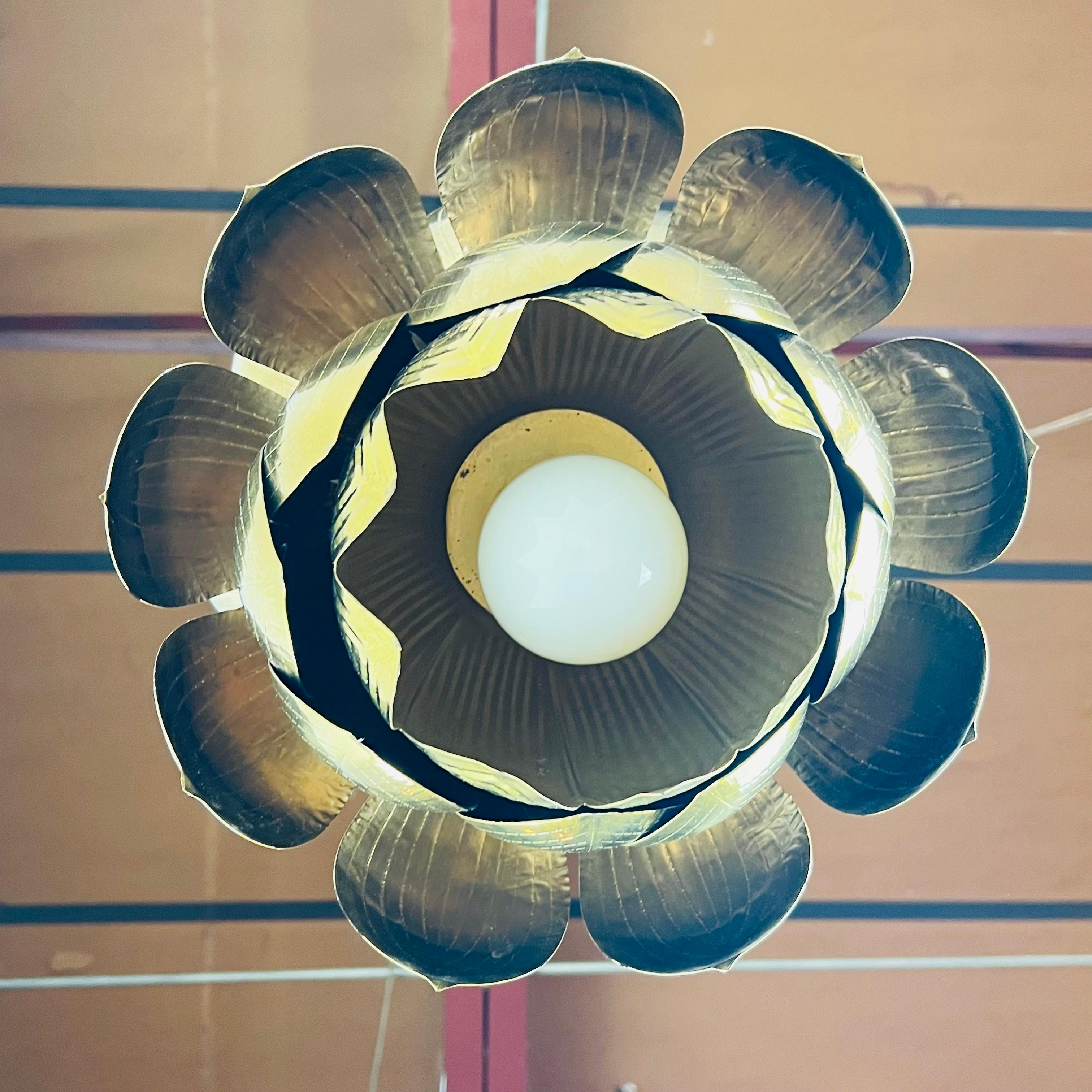 Large Brass Lotus Pendant by Feldman 4
