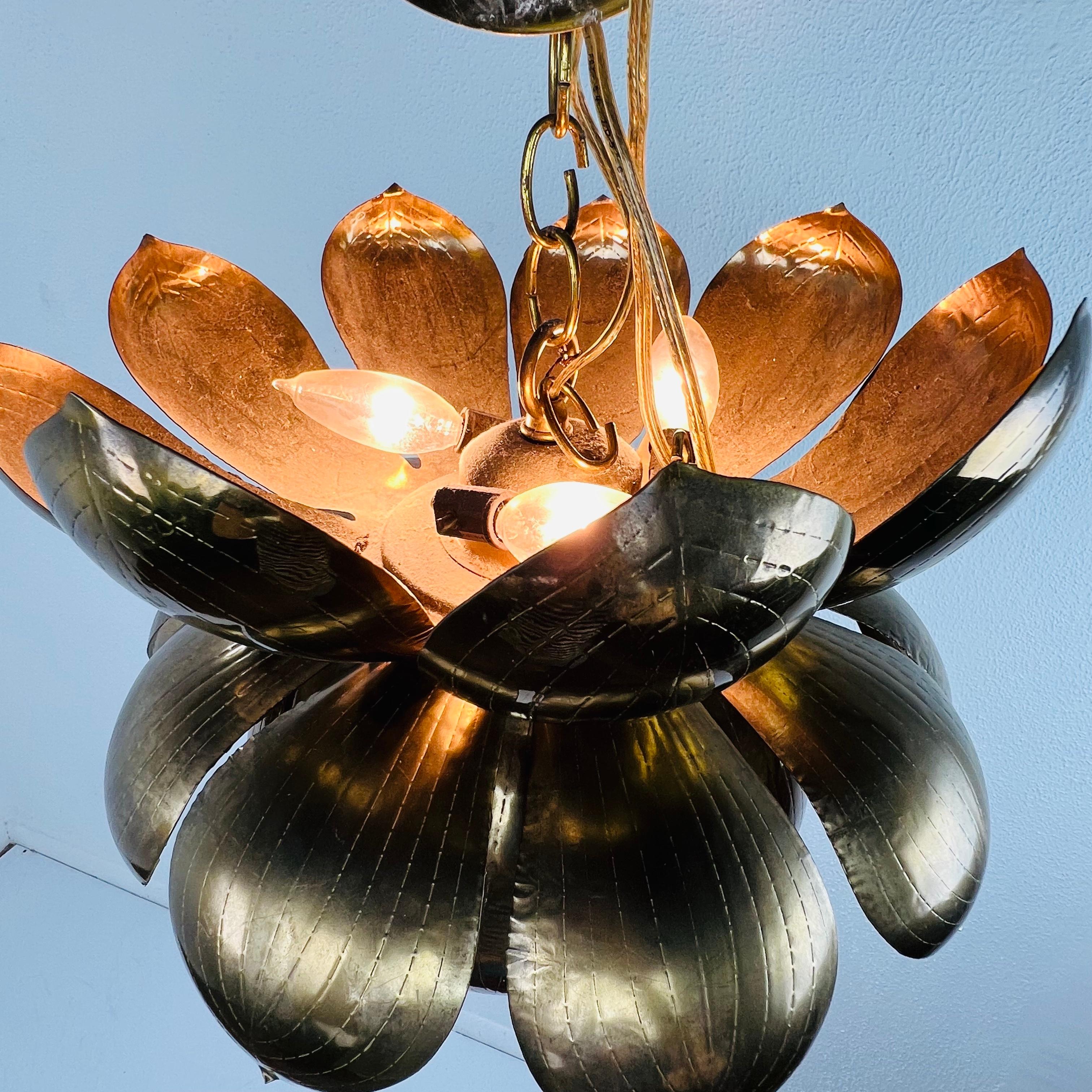 Large Brass Lotus Pendant by Feldman 6