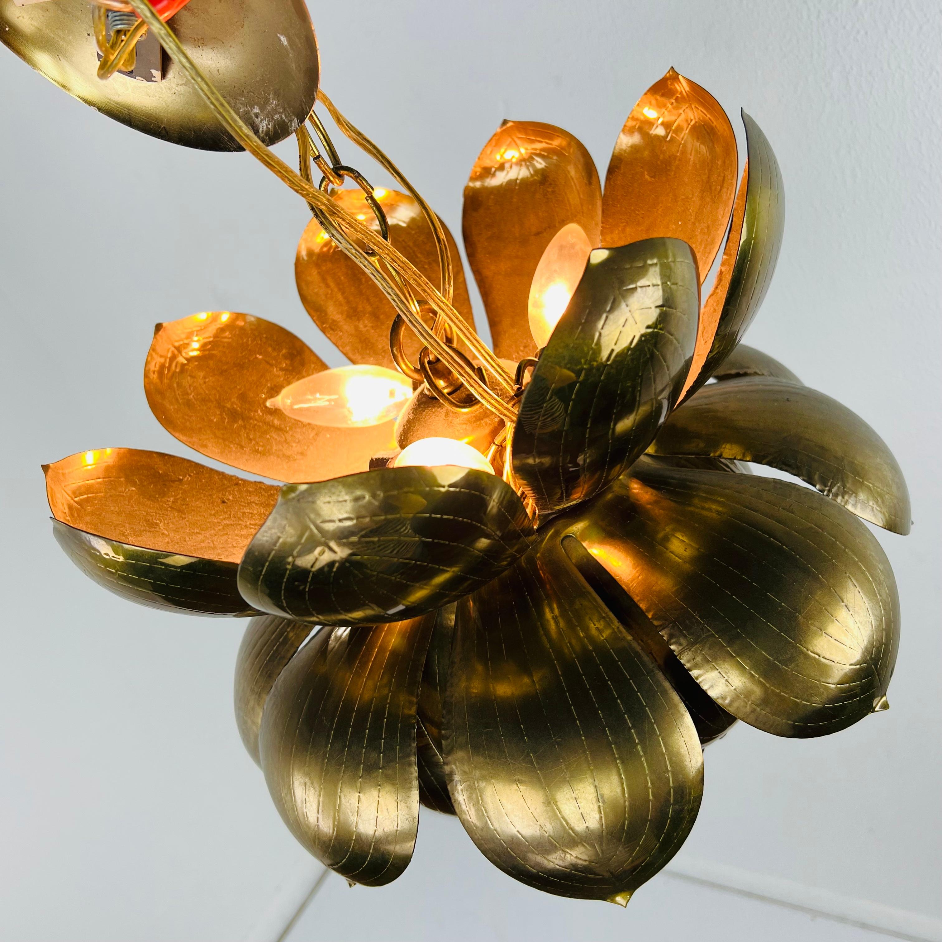 Large Brass Lotus Pendant by Feldman 7