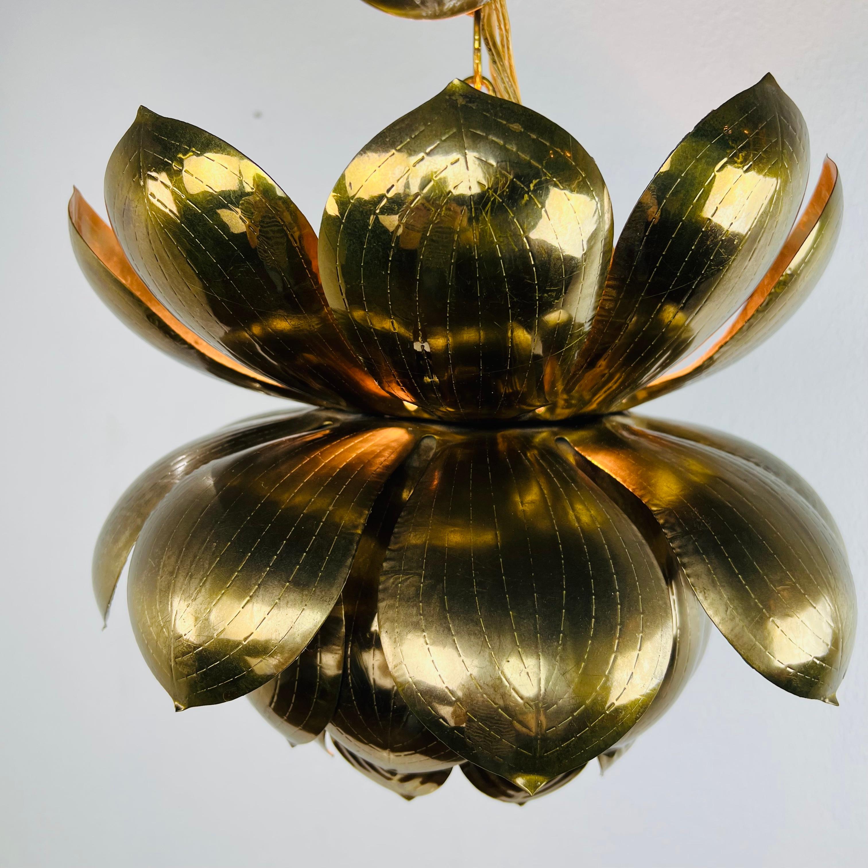 Large Brass Lotus Pendant by Feldman 9