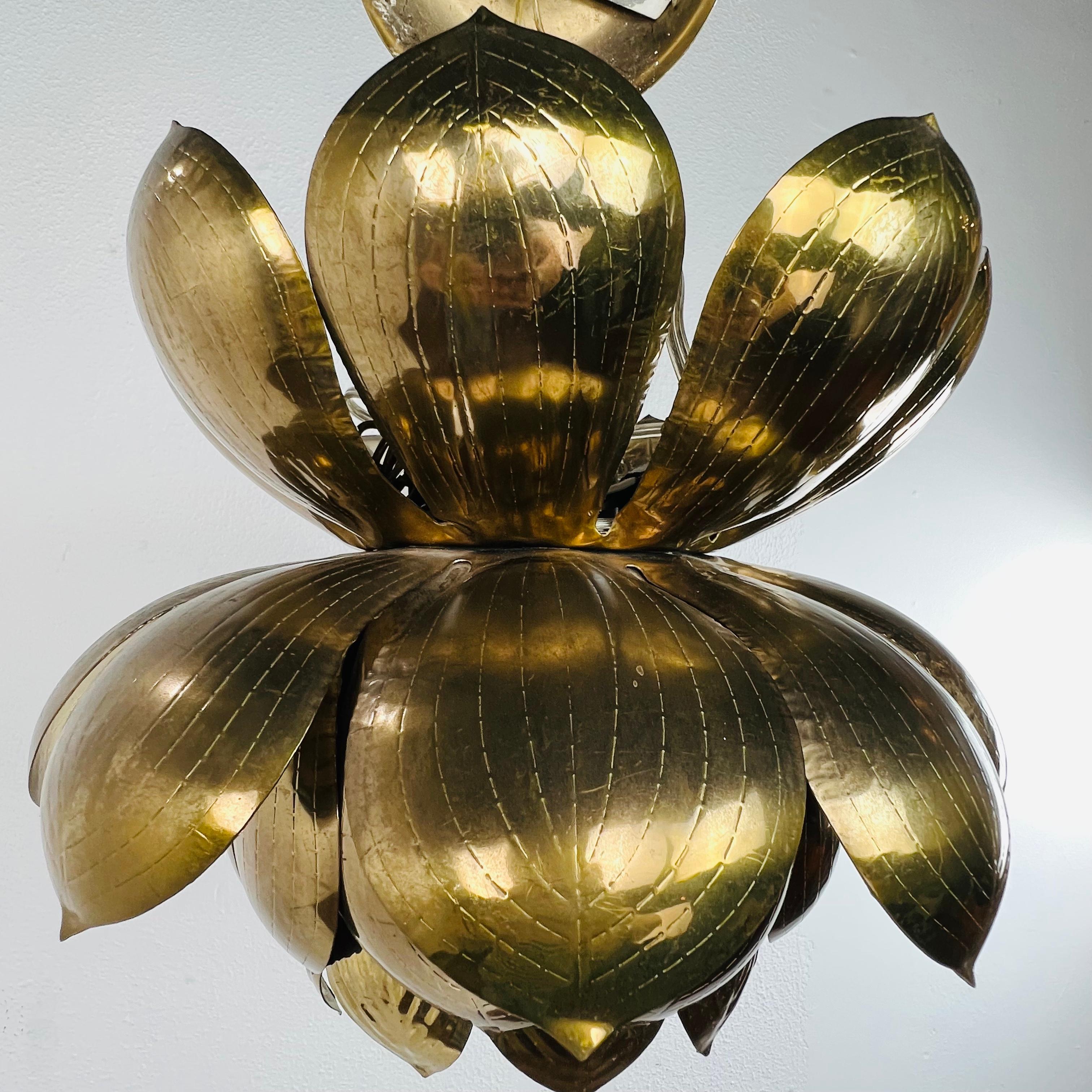 Large Brass Lotus Pendant by Feldman 10