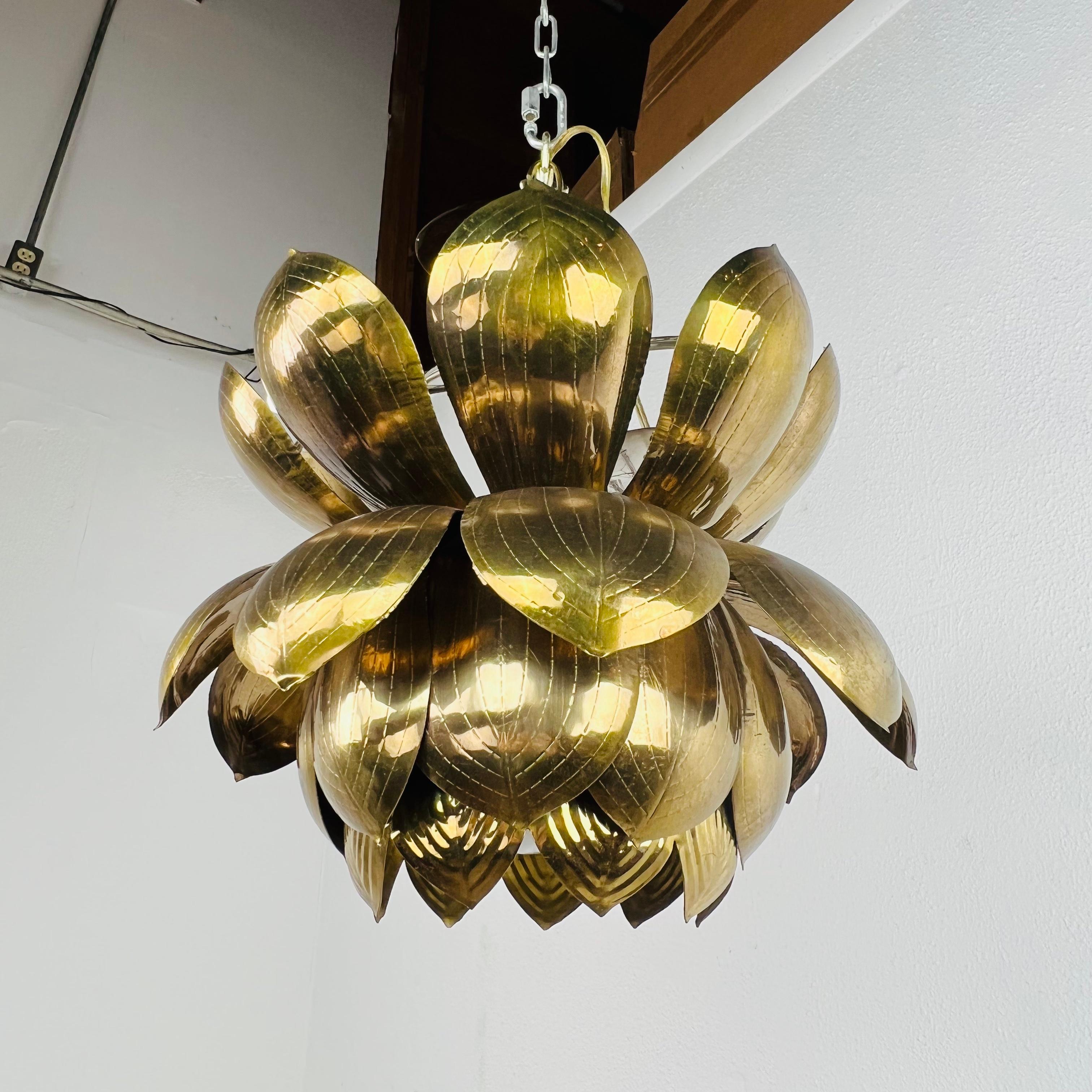Mid-Century Modern Large Brass Lotus Pendant by Feldman