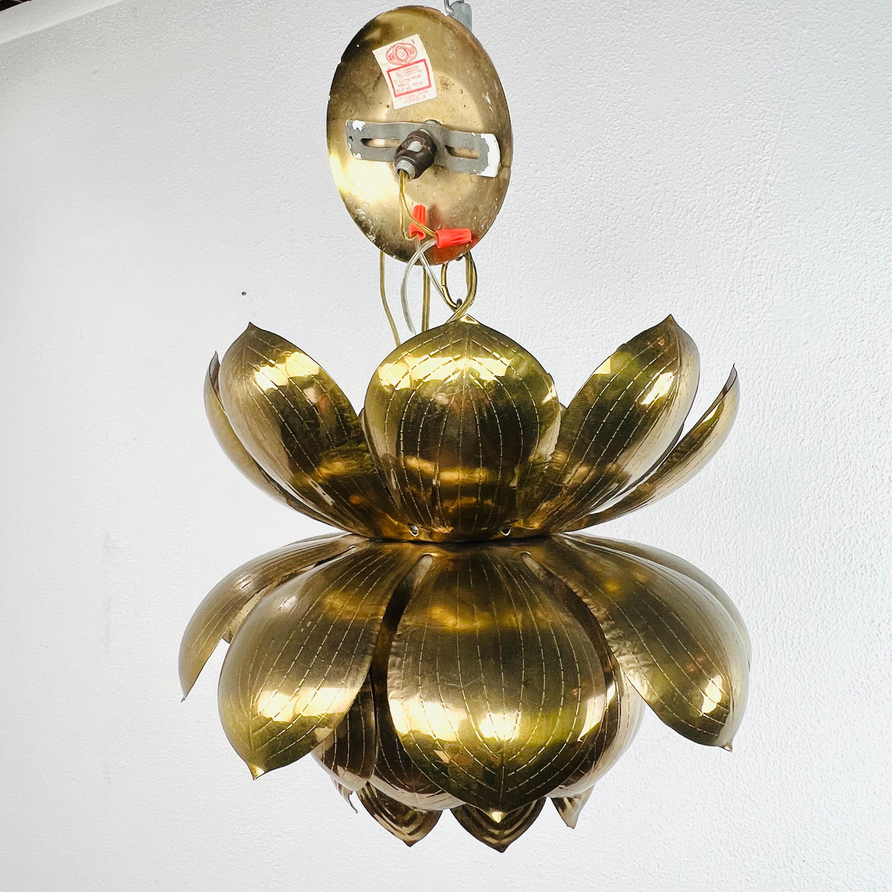 Large Brass Lotus Pendant by Feldman In Good Condition In Dallas, TX