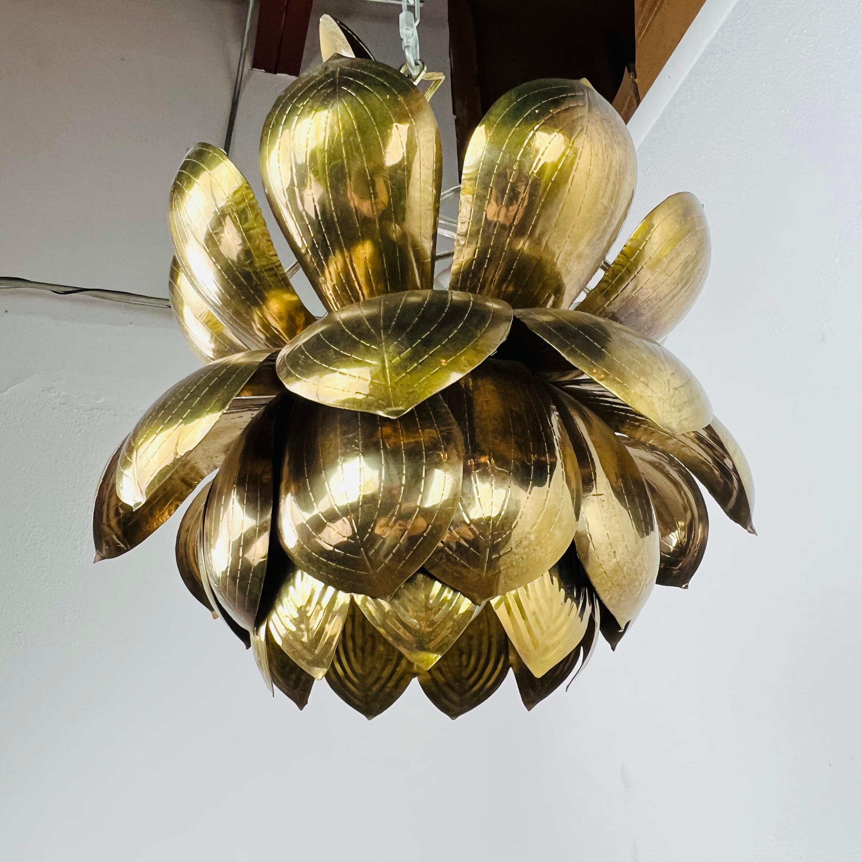 20th Century Large Brass Lotus Pendant by Feldman