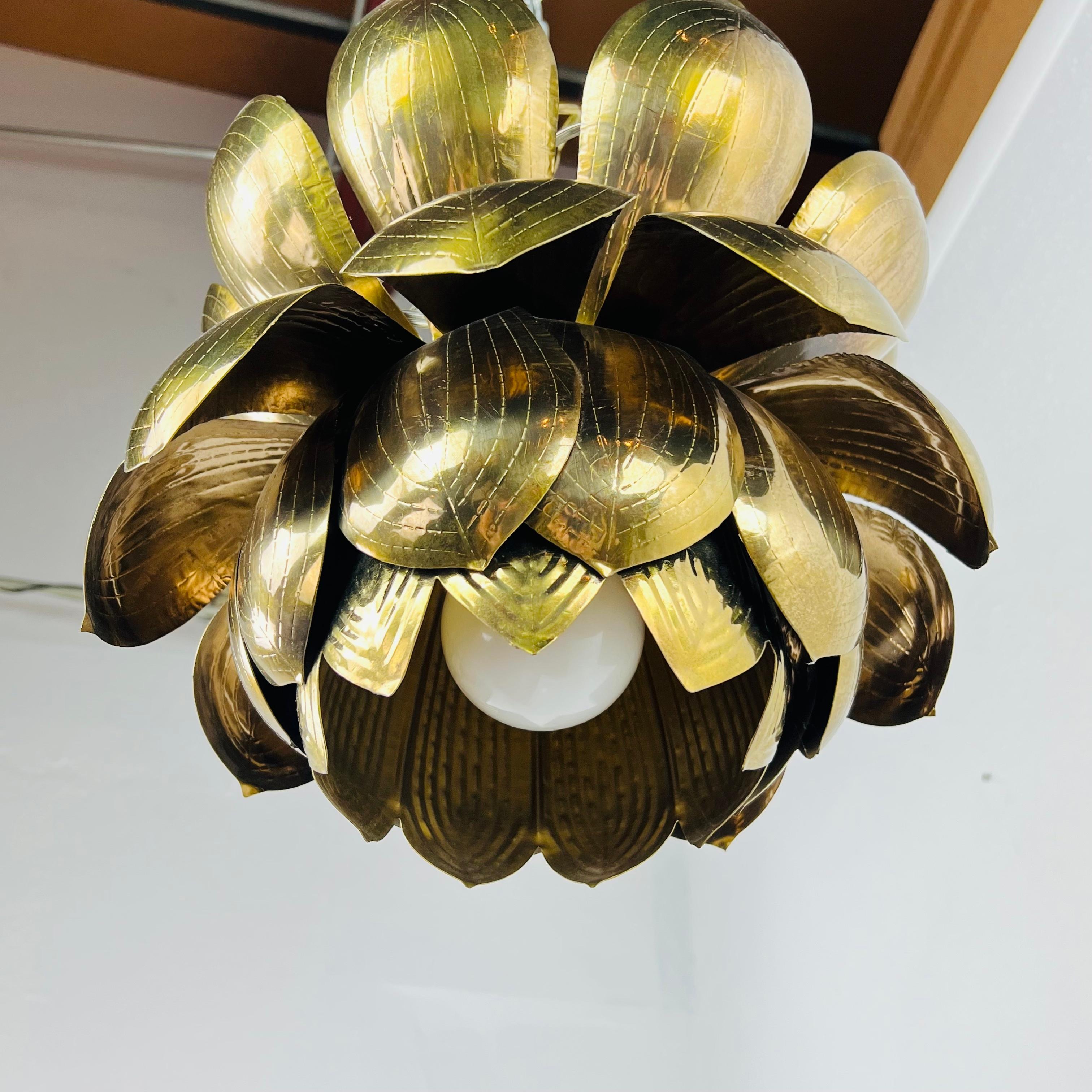 Large Brass Lotus Pendant by Feldman 1