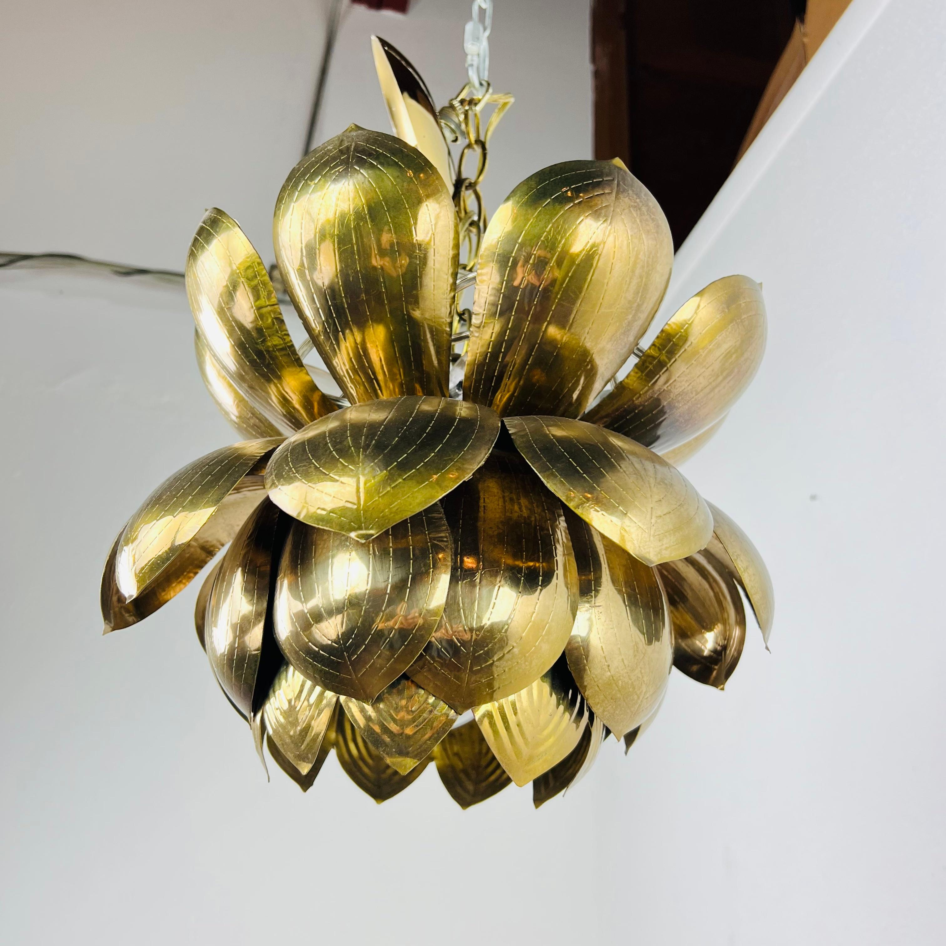 Large Brass Lotus Pendant by Feldman 2