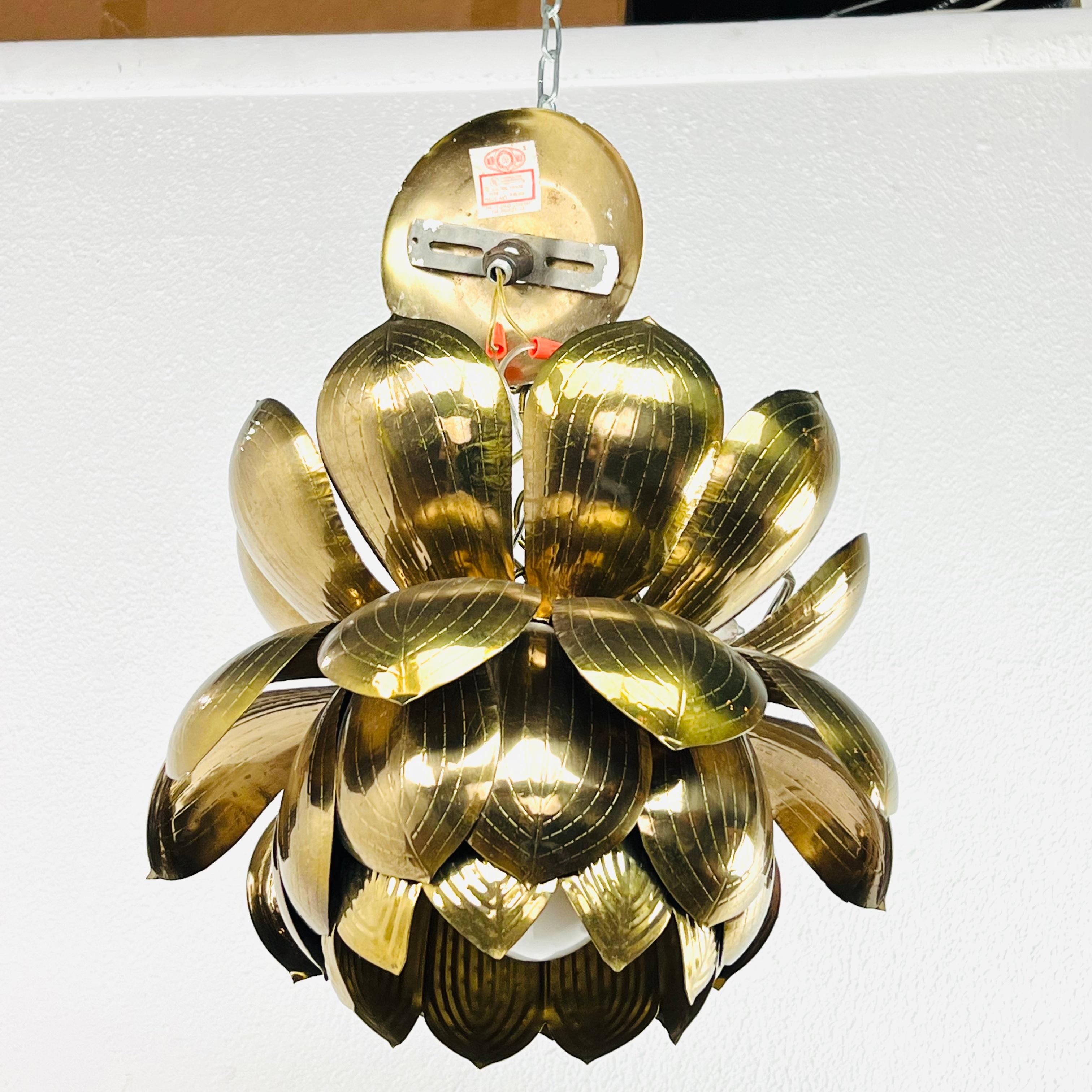 Large Brass Lotus Pendant by Feldman 3