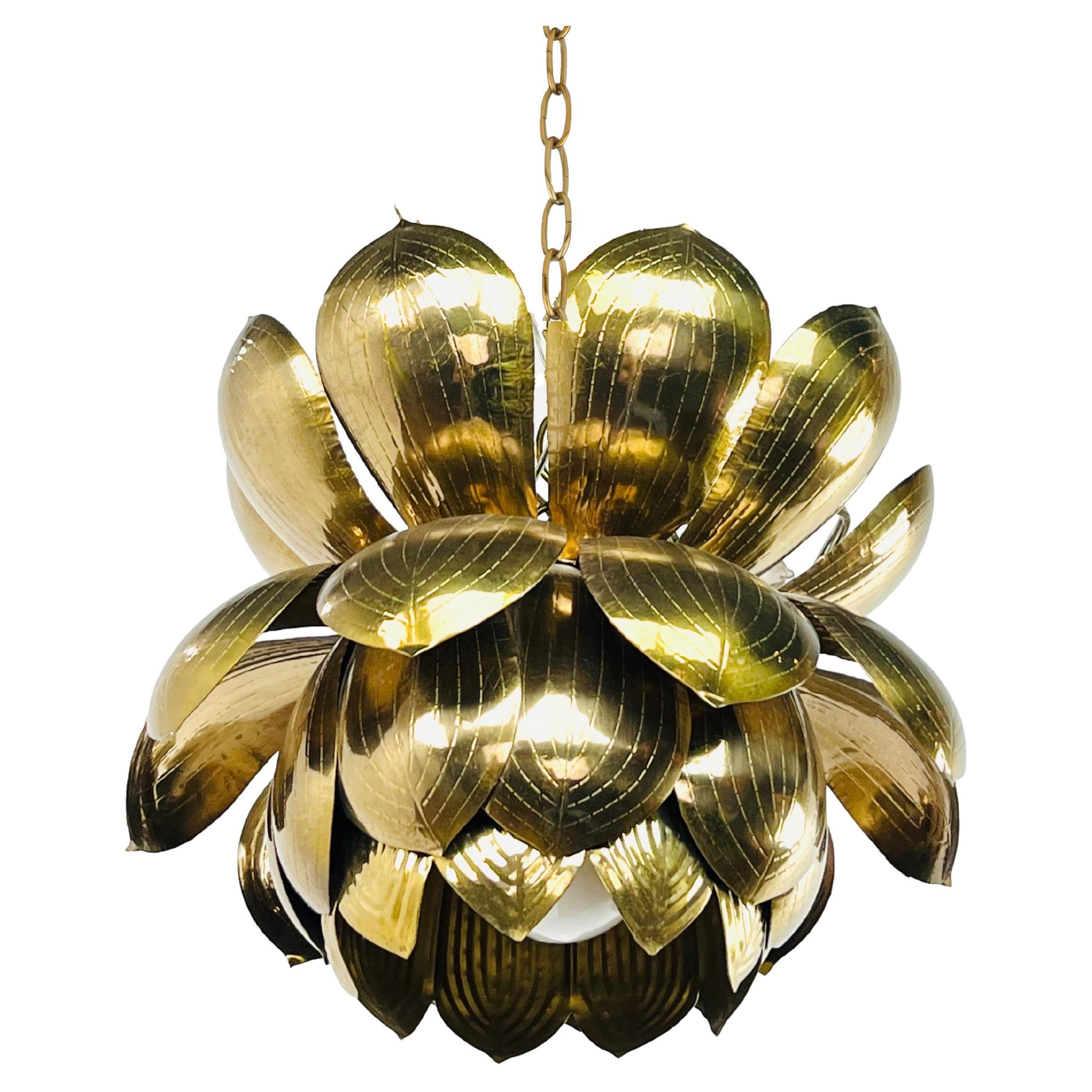 Large Brass Lotus Pendant by Feldman