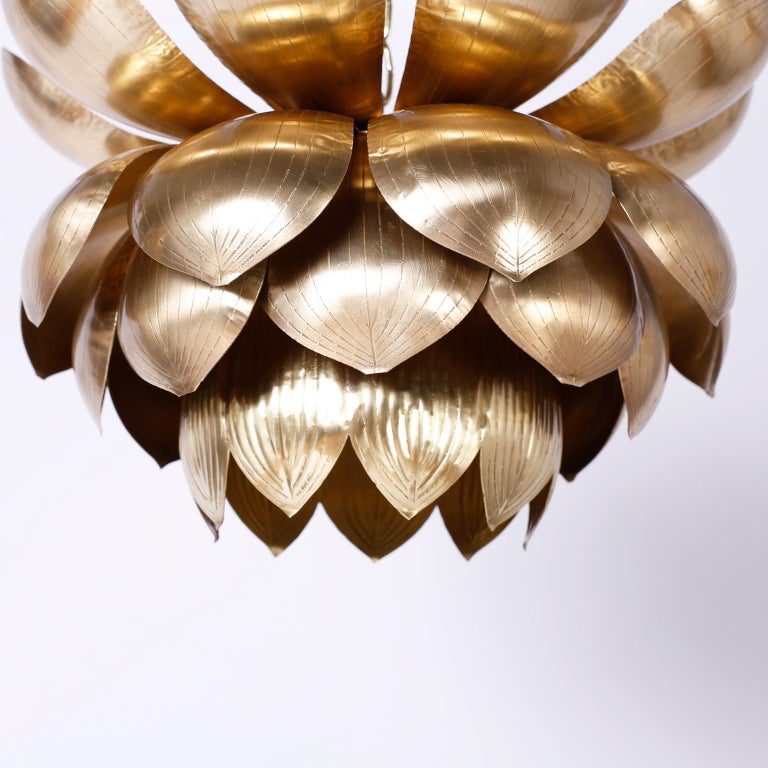 Mid-Century Modern Large Brass Lotus Pendant or Light Fixture