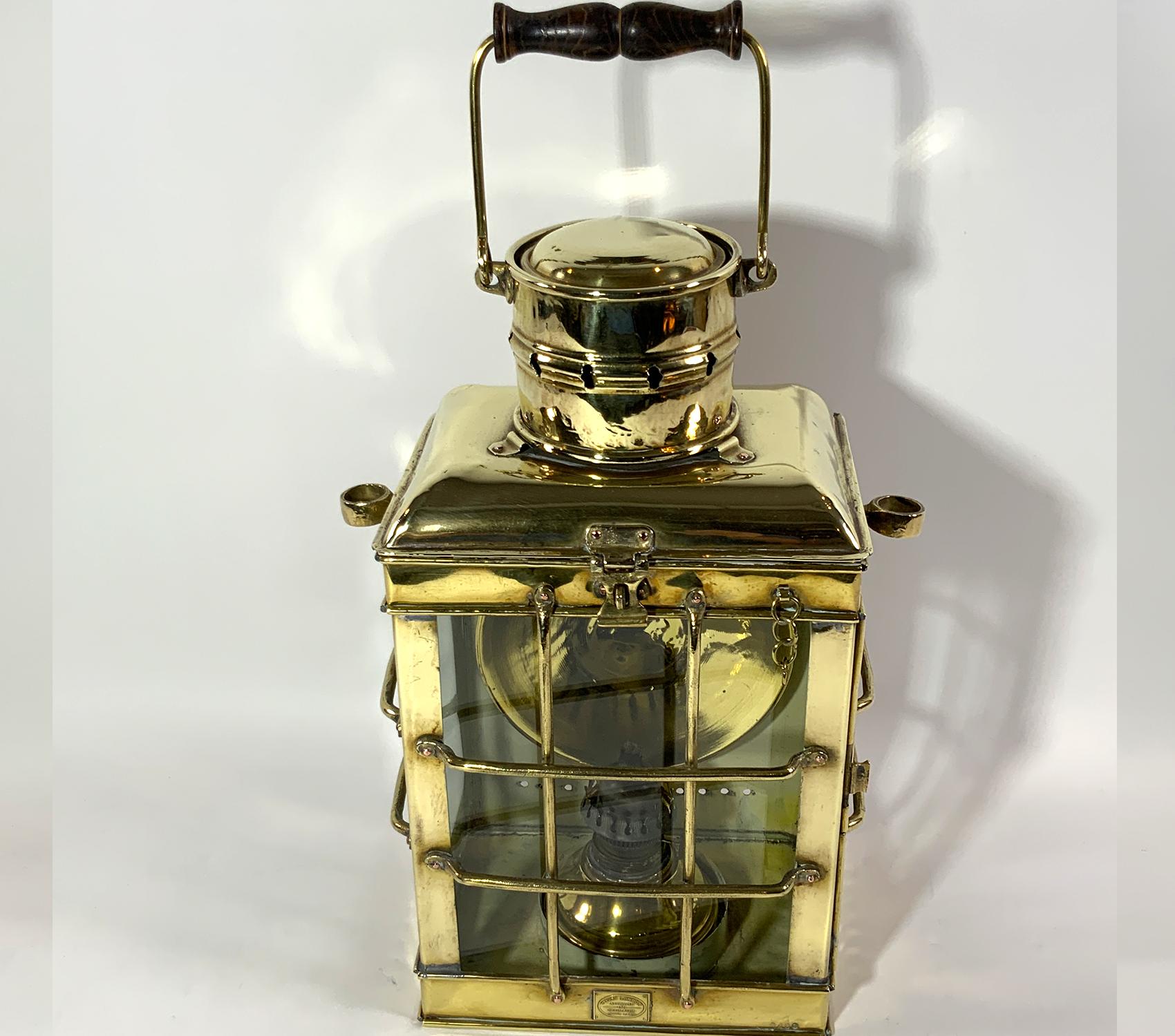 Large Brass Marine Lantern By Davey In Good Condition For Sale In Norwell, MA