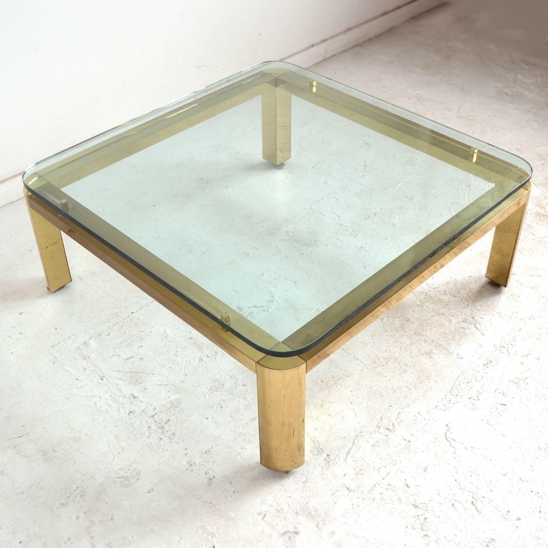 American Large Brass Mastercraft Coffee Table with Glass Top