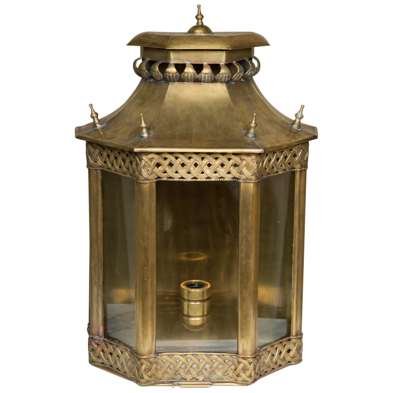 Large Brass mid 20th Century Moroccan Wall Lantern For Sale