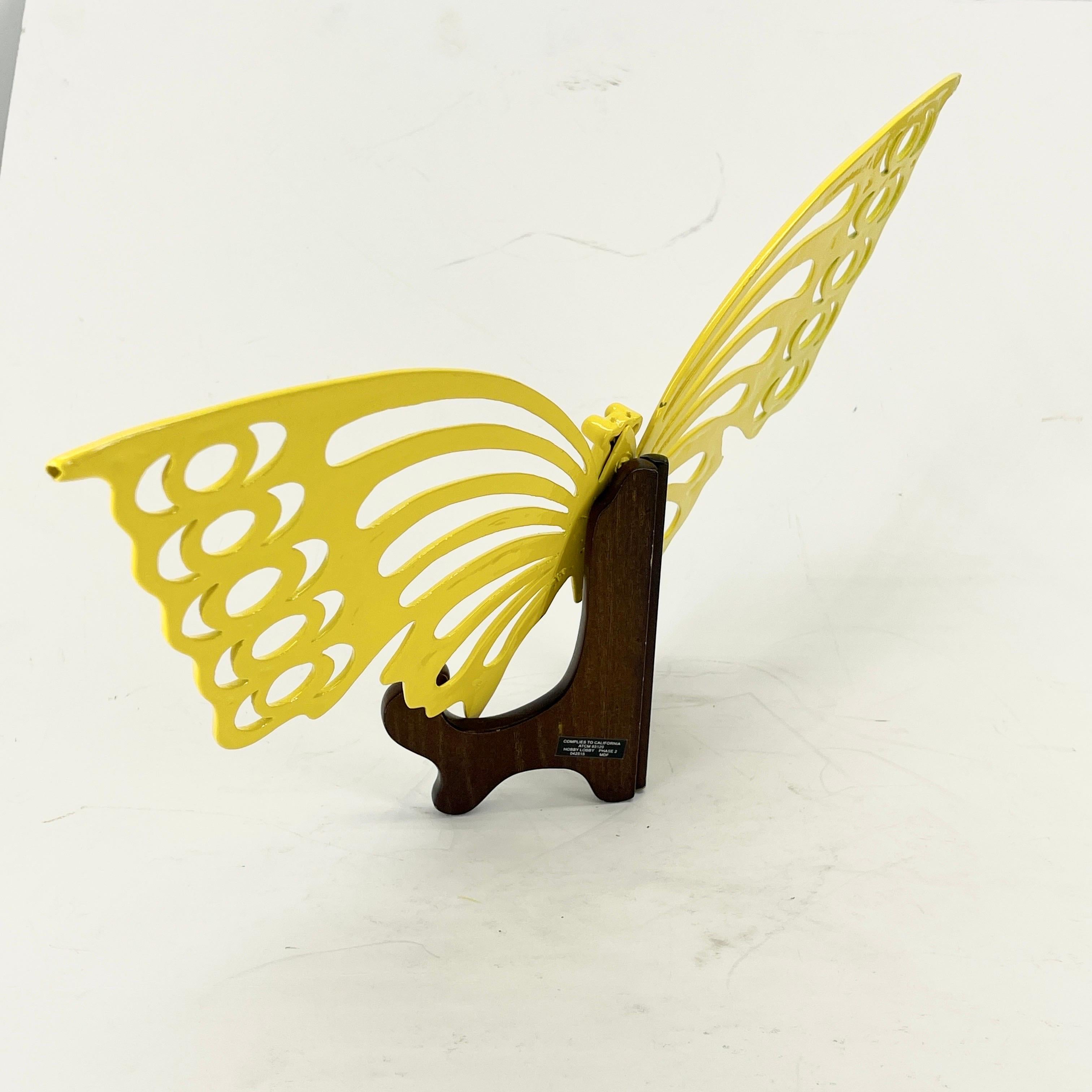 Large Brass Midcentury Butterfly Sculpture in Bright Yellow Powder-Coat For Sale 3