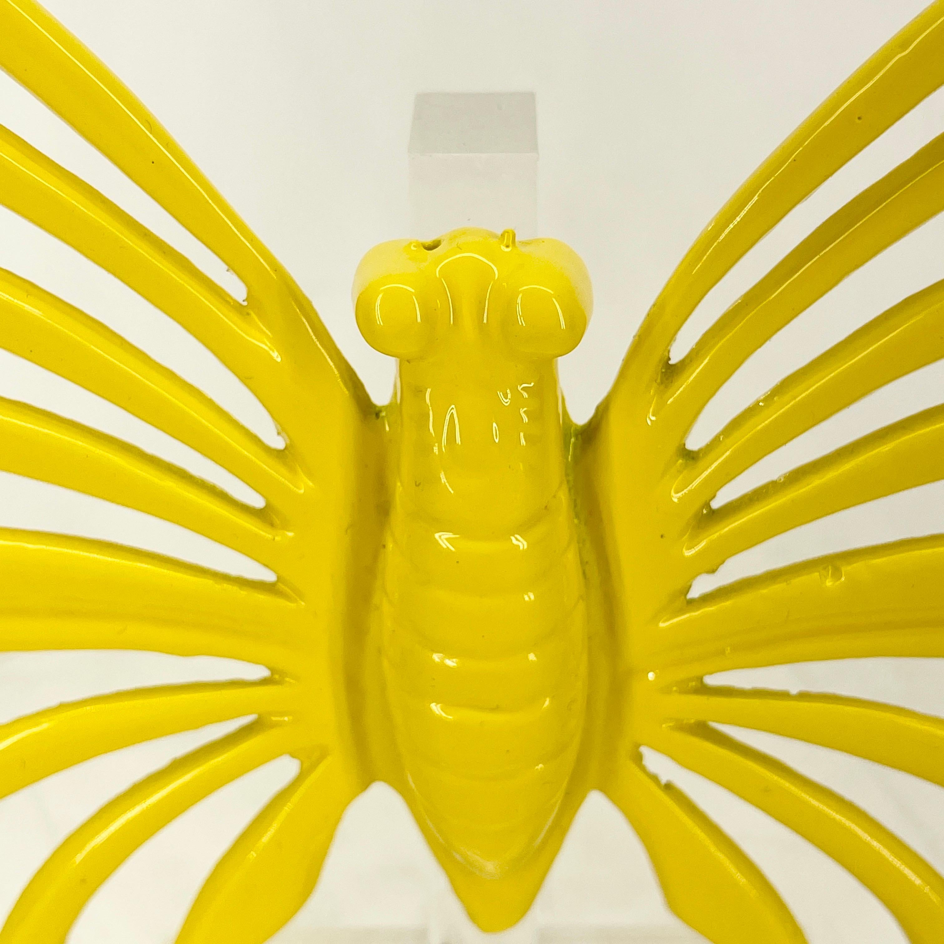 Large Brass Mid-Century Butterfly Sculpture in Bright Yellow Powder-Coat For Sale 4