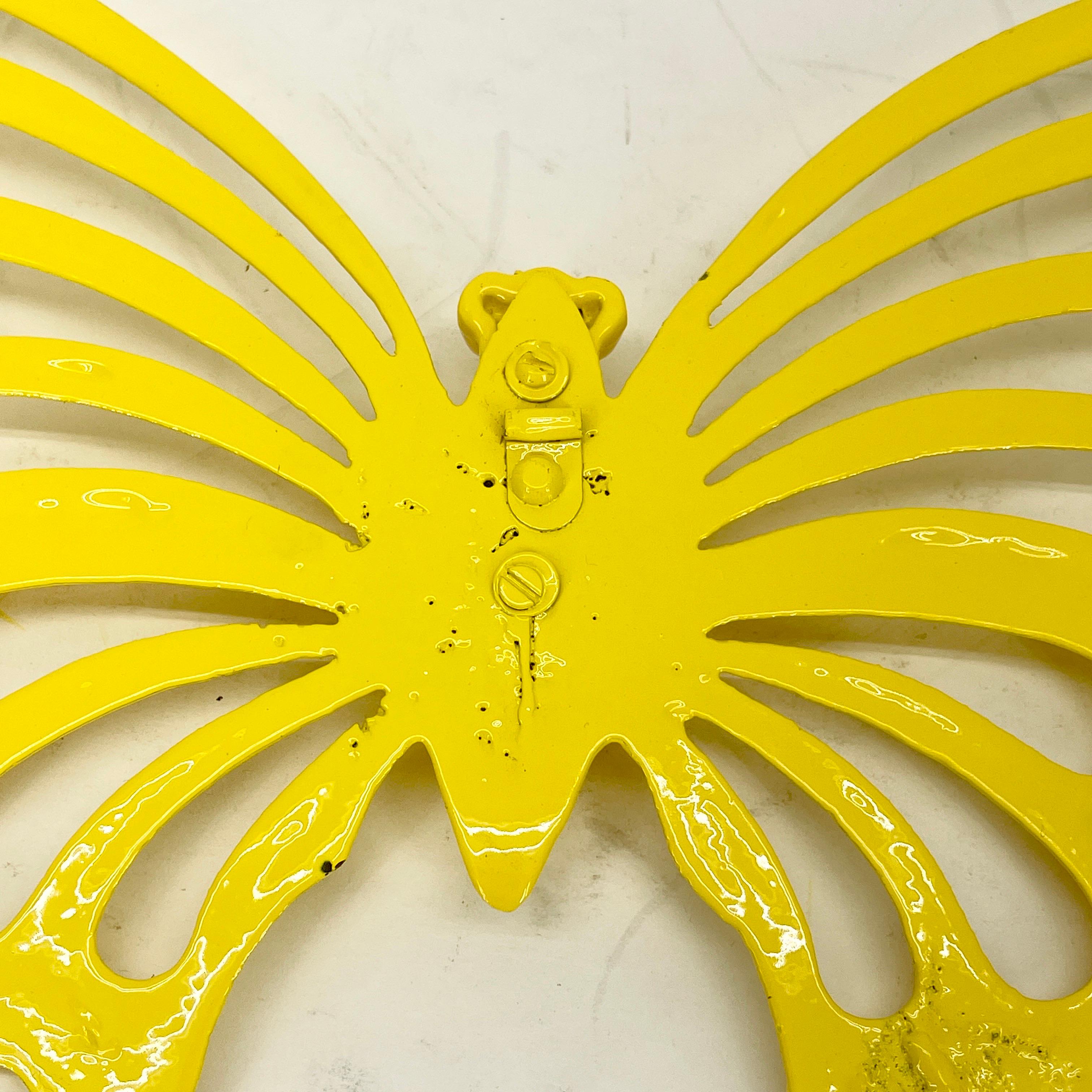 Large Brass Midcentury Butterfly Sculpture in Bright Yellow Powder-Coat For Sale 5