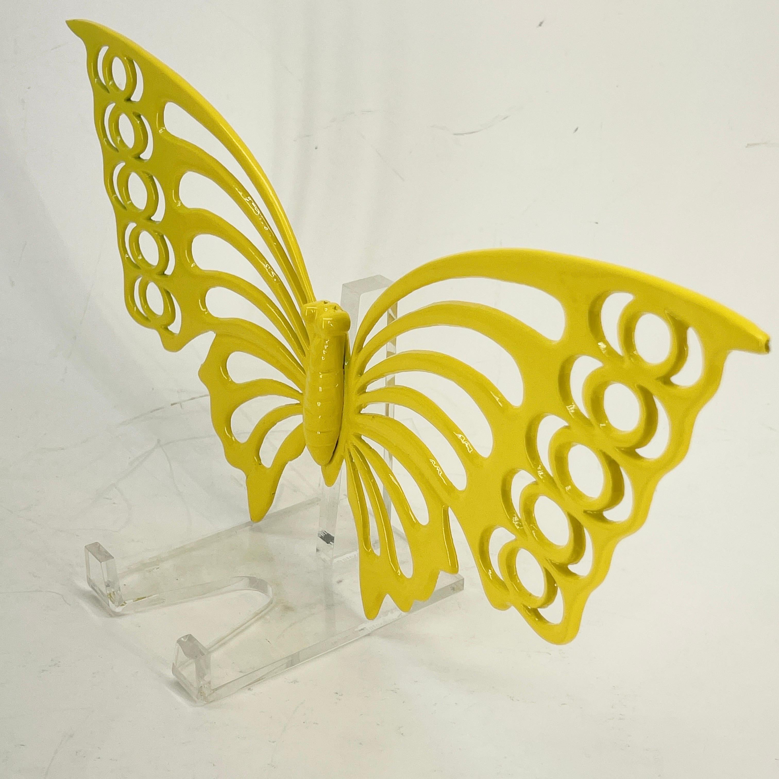 Large Brass Mid-Century Butterfly Sculpture in Bright Yellow Powder-Coat For Sale 6