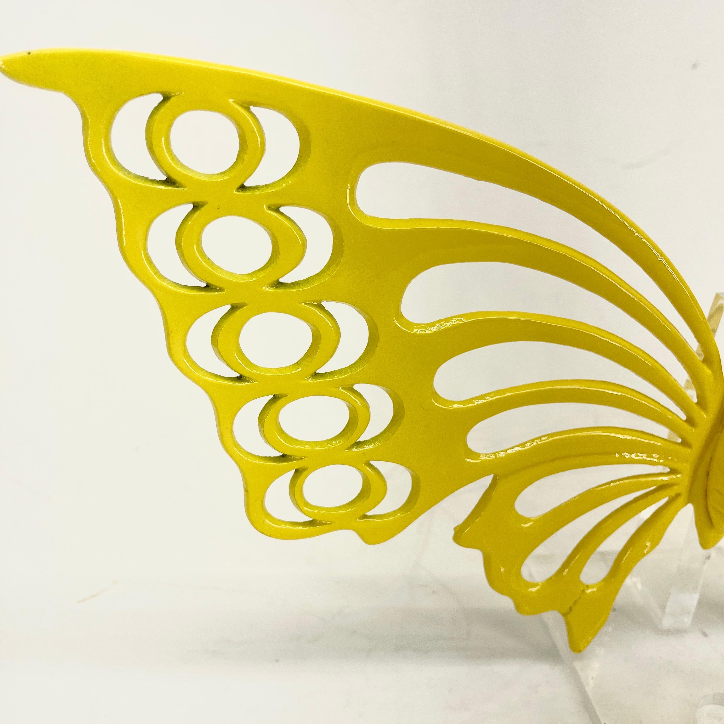 Large Brass Midcentury Butterfly Sculpture in Bright Yellow Powder-Coat For Sale 10