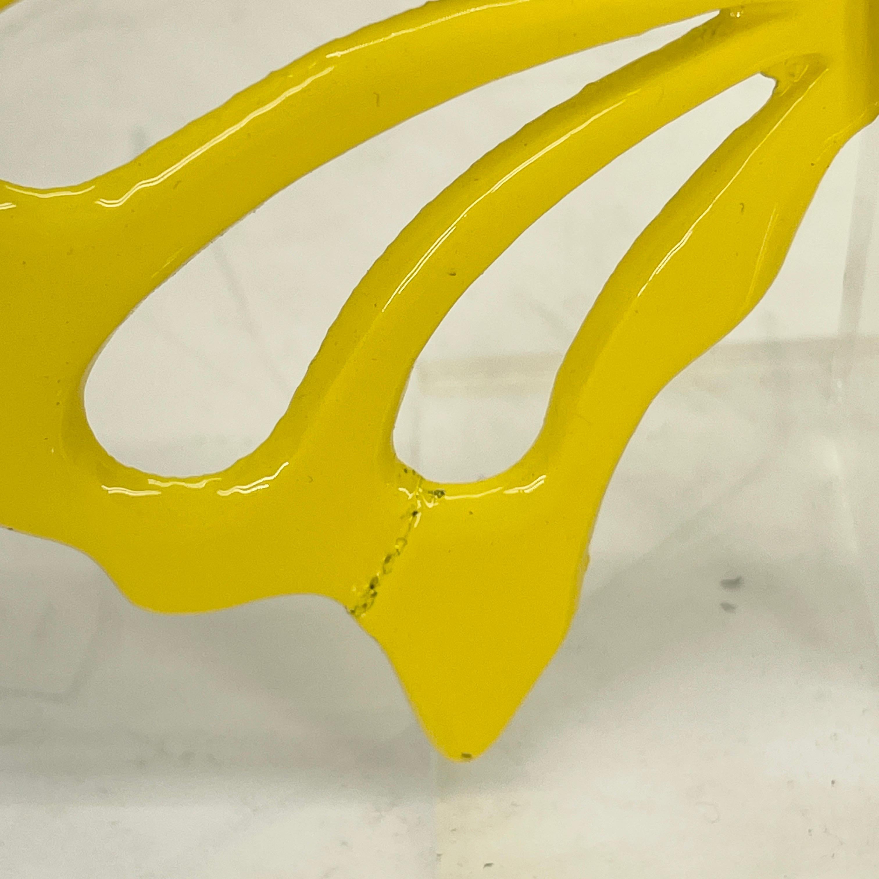 Large Brass Midcentury Butterfly Sculpture in Bright Yellow Powder-Coat For Sale 12
