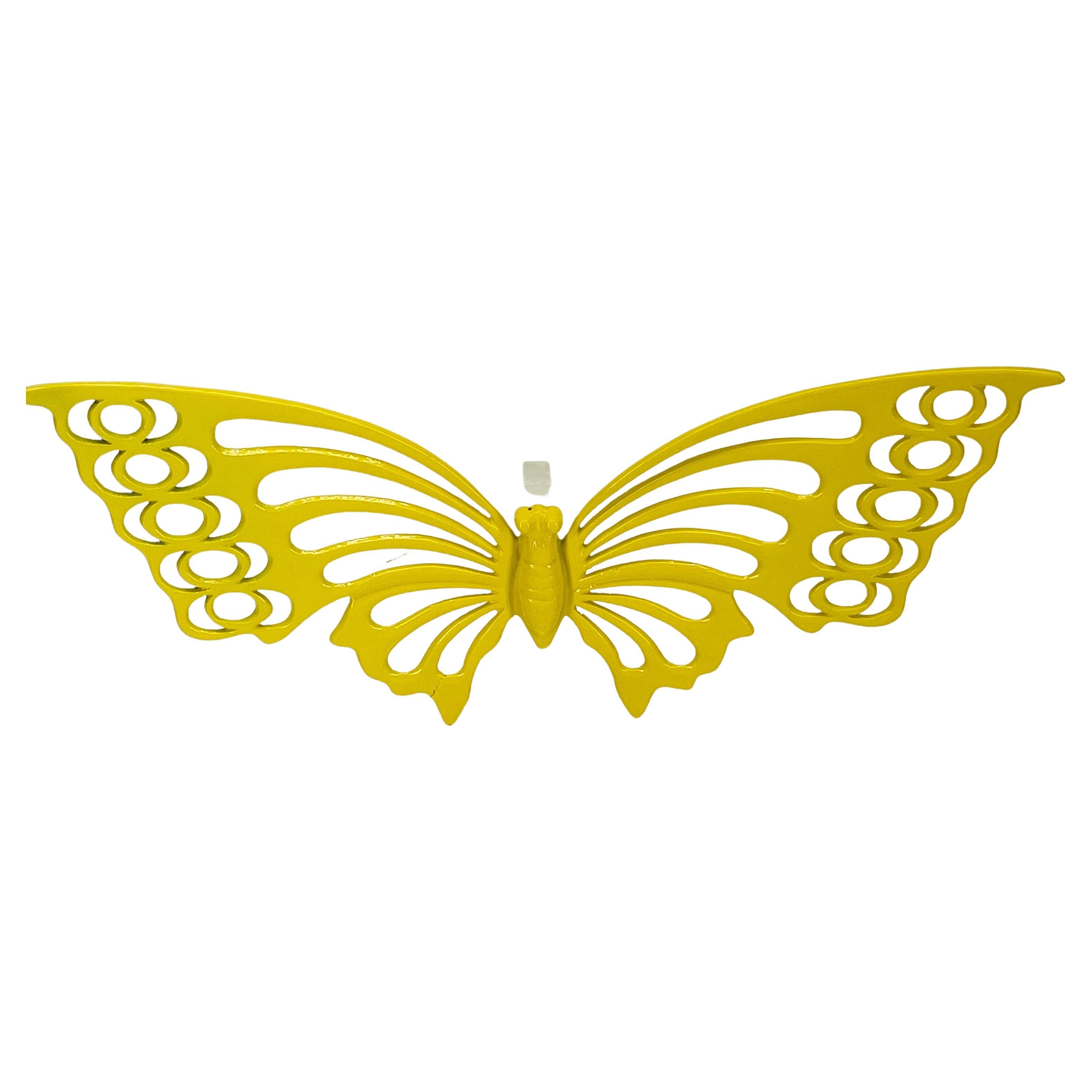 Mid-Century Modern Large Brass Midcentury Butterfly Sculpture in Bright Yellow Powder-Coat For Sale