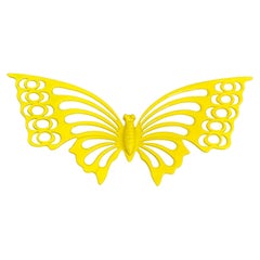 Retro Large Brass Midcentury Butterfly Sculpture in Bright Yellow Powder-Coat
