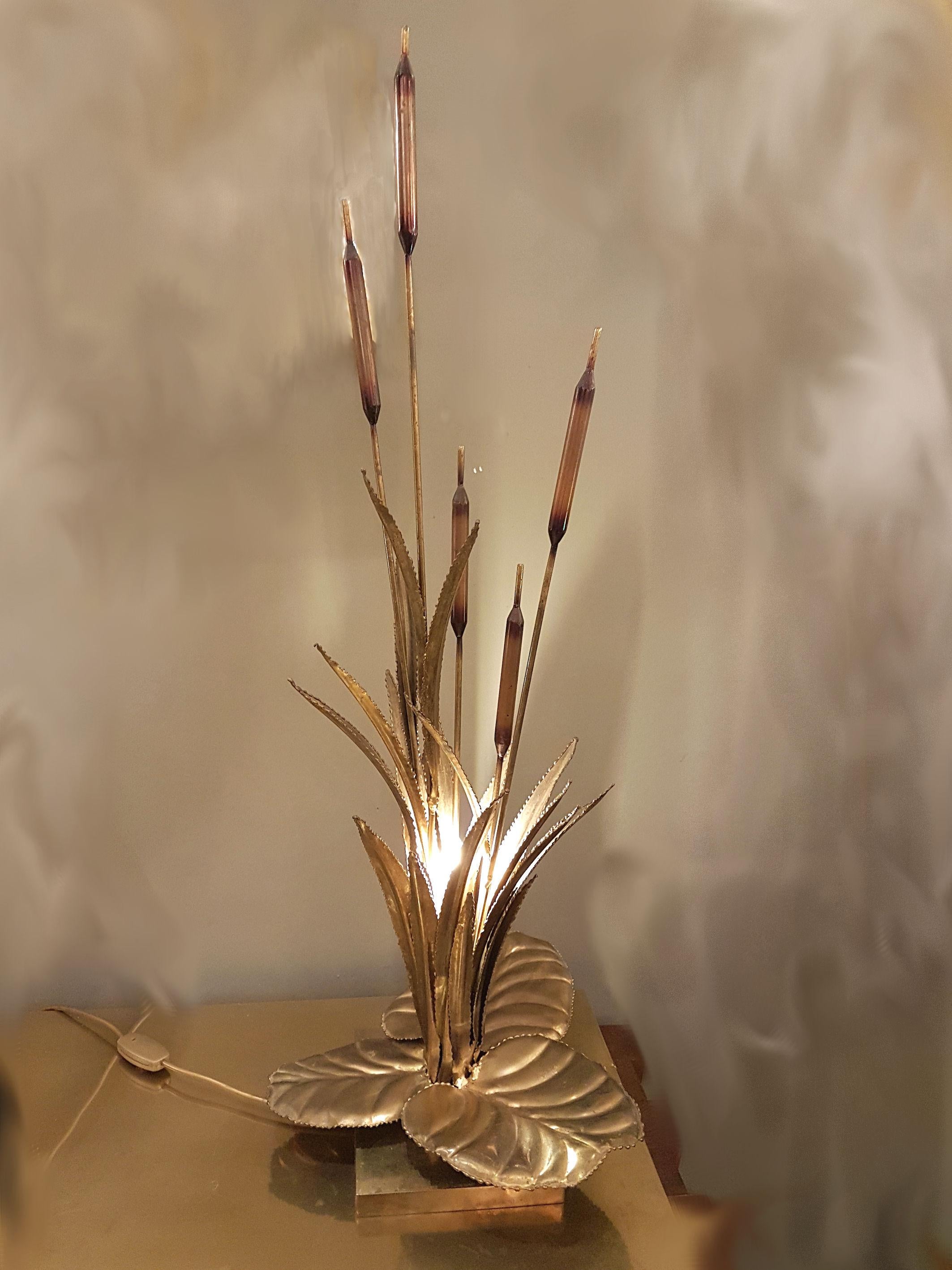 Mid-Century Brass Leaf Bouquet Table Lamp by Maison Jansen  3