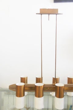 Large Brass Midcentury Scandinavian Style Chandelier,  Italy 1950s