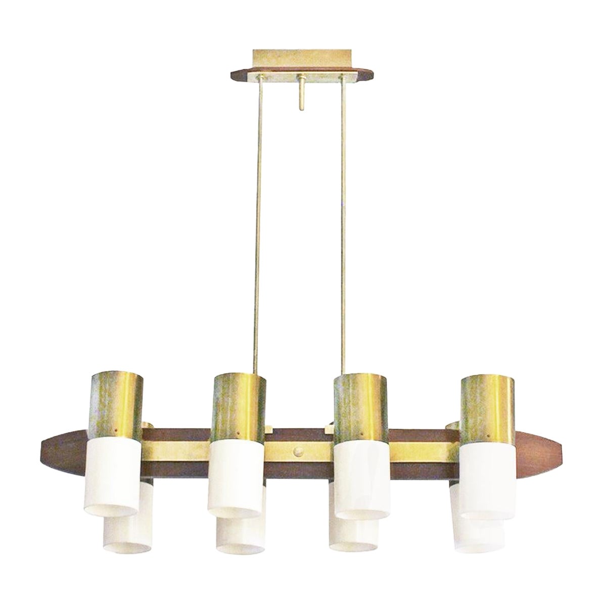 Grande lampadario in ottone in stile scandinavo del Medioevo,  Italia anni '50