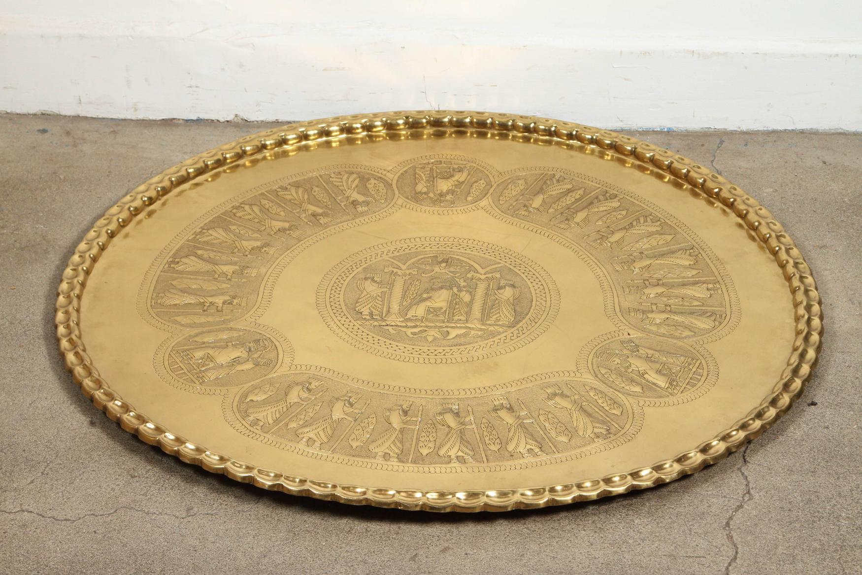Large Brass Middle Eastern Persian Style Hanging Tray For Sale 1